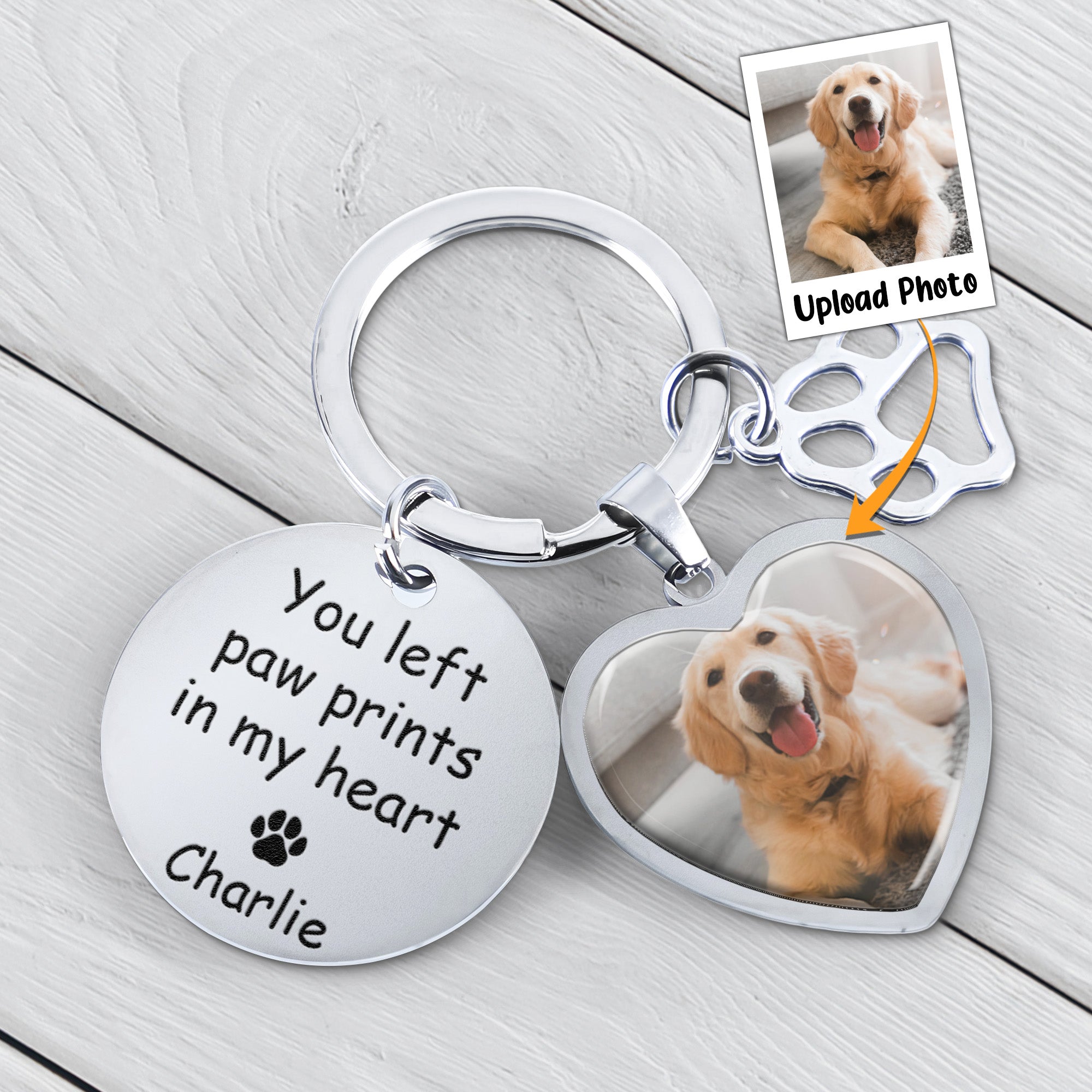 Pet Memorial You Left Paw Prints In My Heart - Personalized Photo Keychain