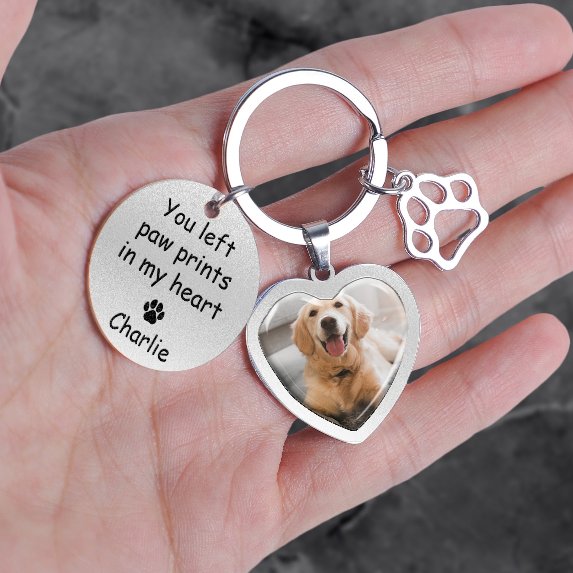 Pet Memorial You Left Paw Prints In My Heart - Personalized Photo Keychain