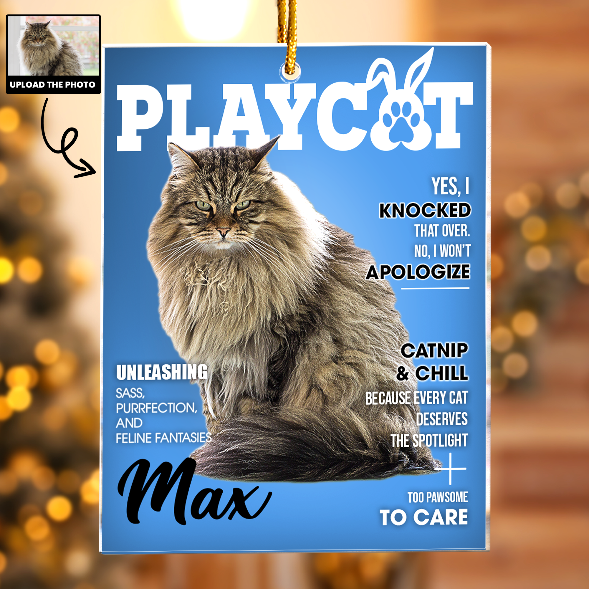 Pet Playdog Playcat Magazine - Custom Pet Portrait - Gifts For Dog Lovers, Cat Lovers - Personalized Acrylic Photo Ornament