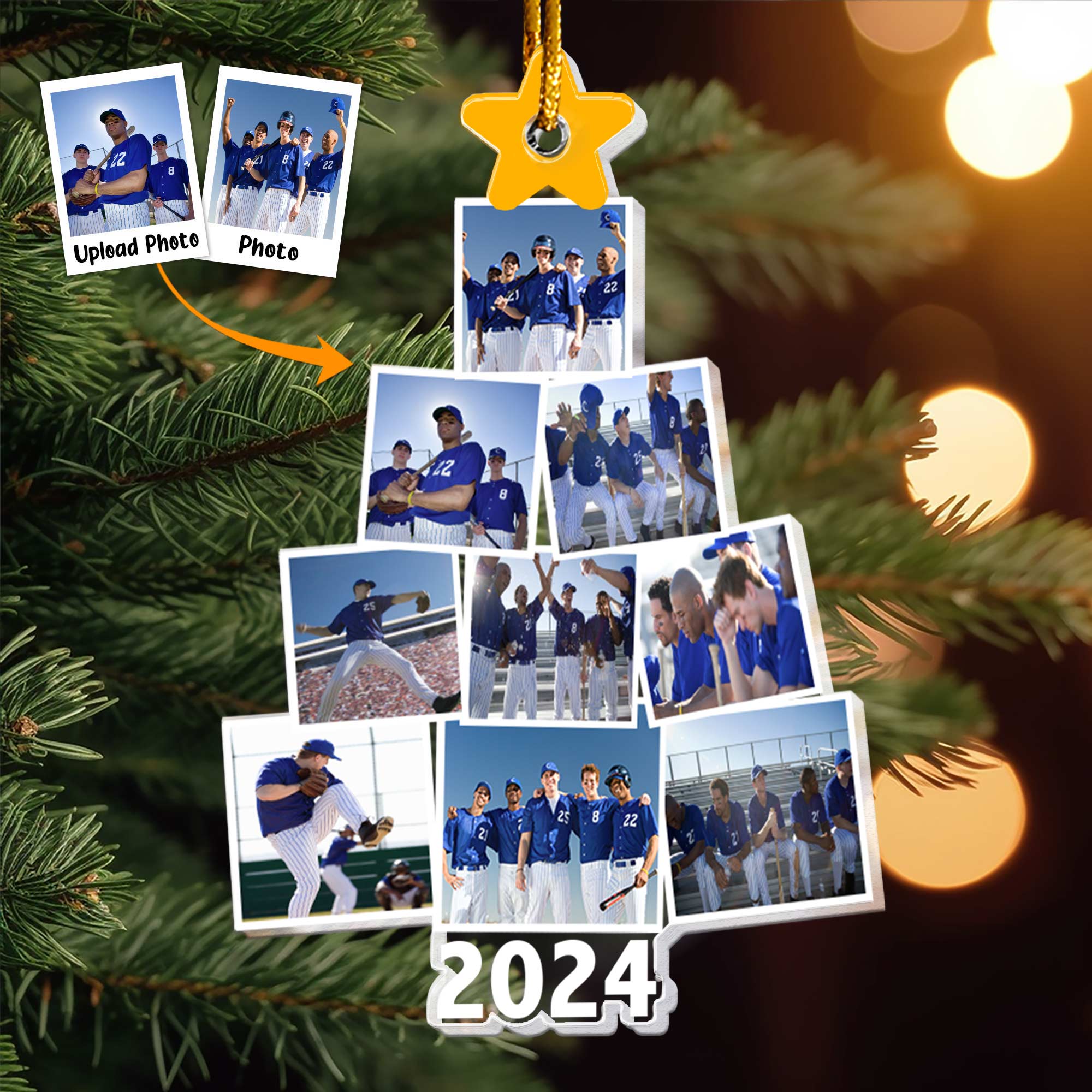 Photo Baseball Team Christmas Tree - Personalized Acrylic Photo Ornament