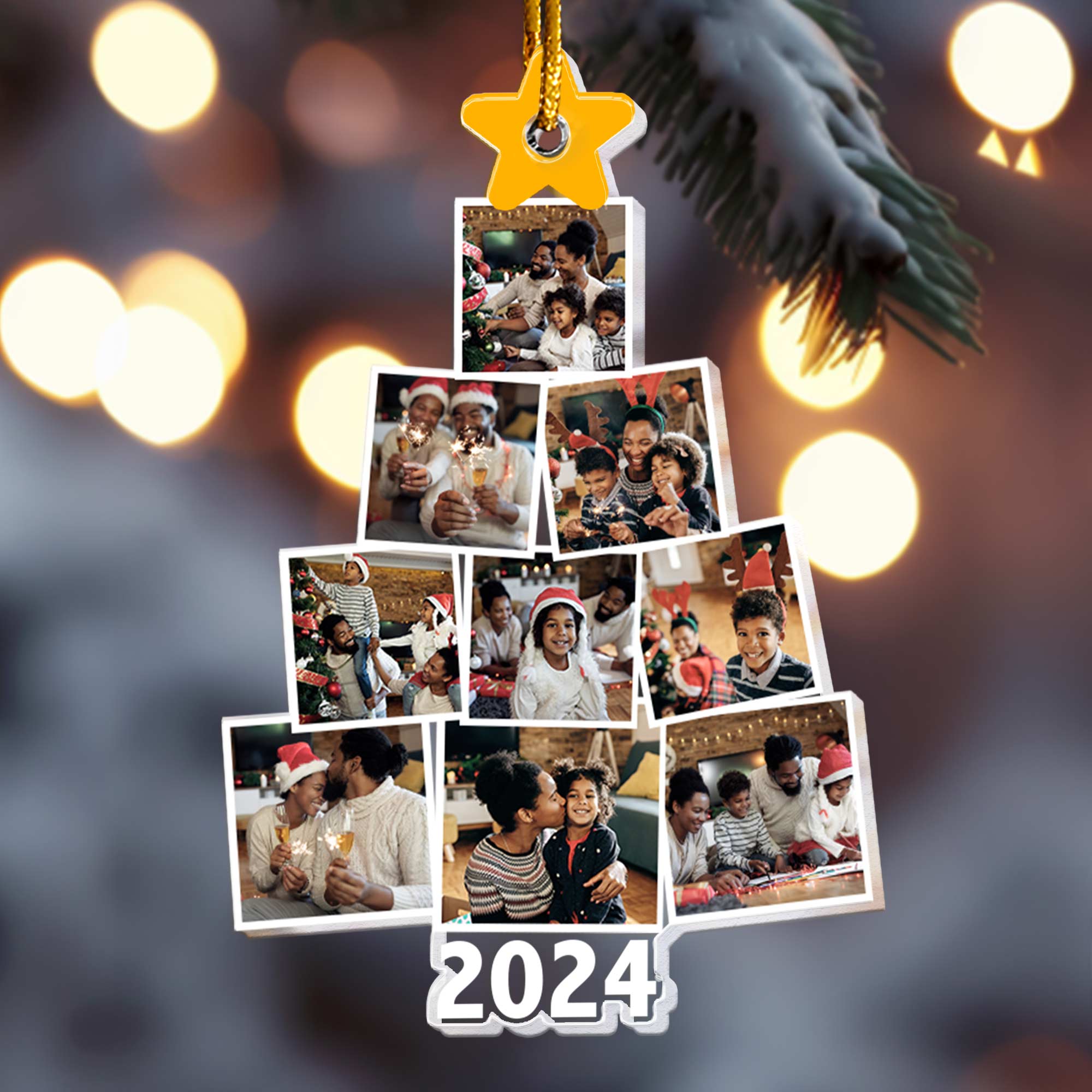 Photo Black Family Christmas Tree - Personalized Acrylic Photo Ornament