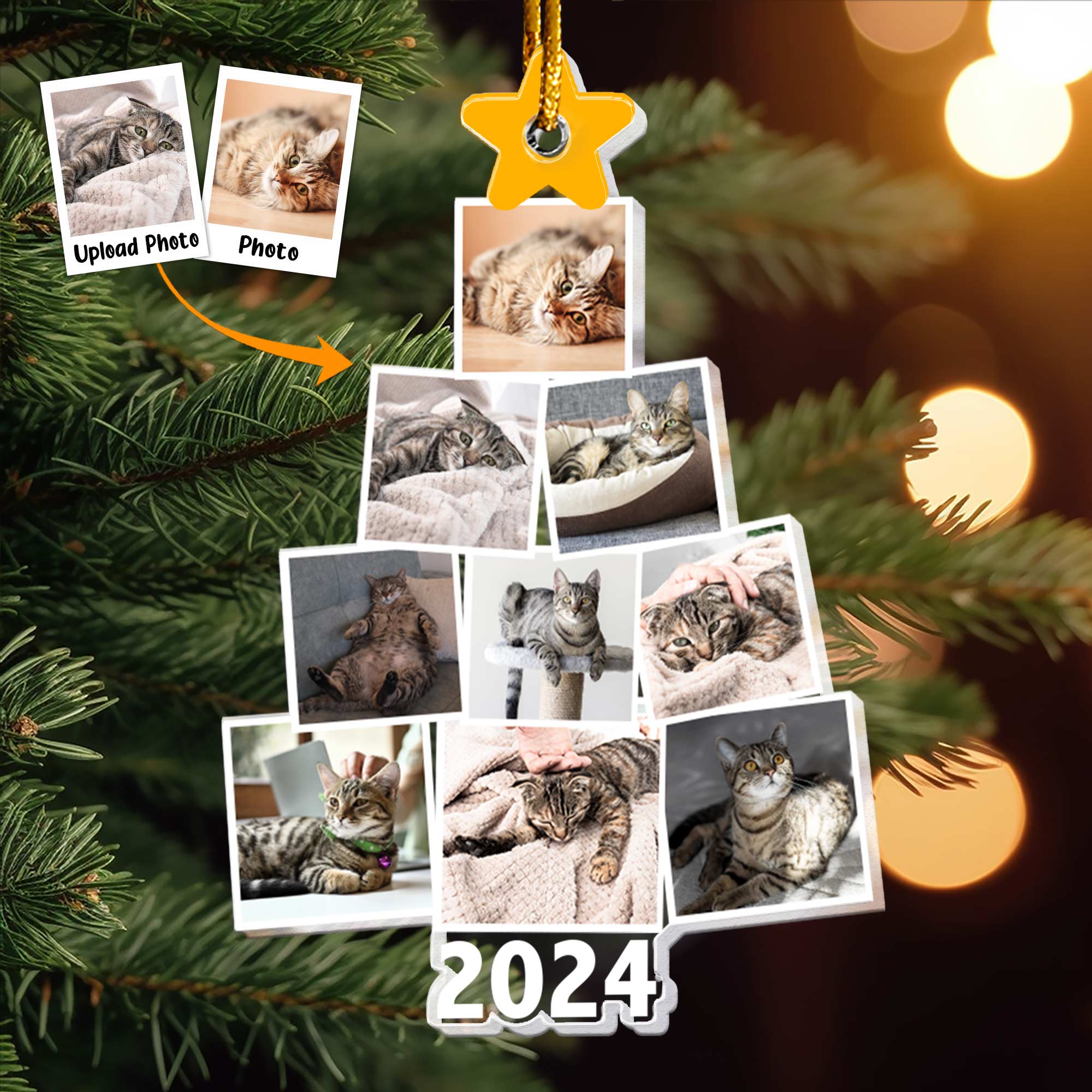 Photo Cat Christmas Tree - Personalized Acrylic Photo Ornament