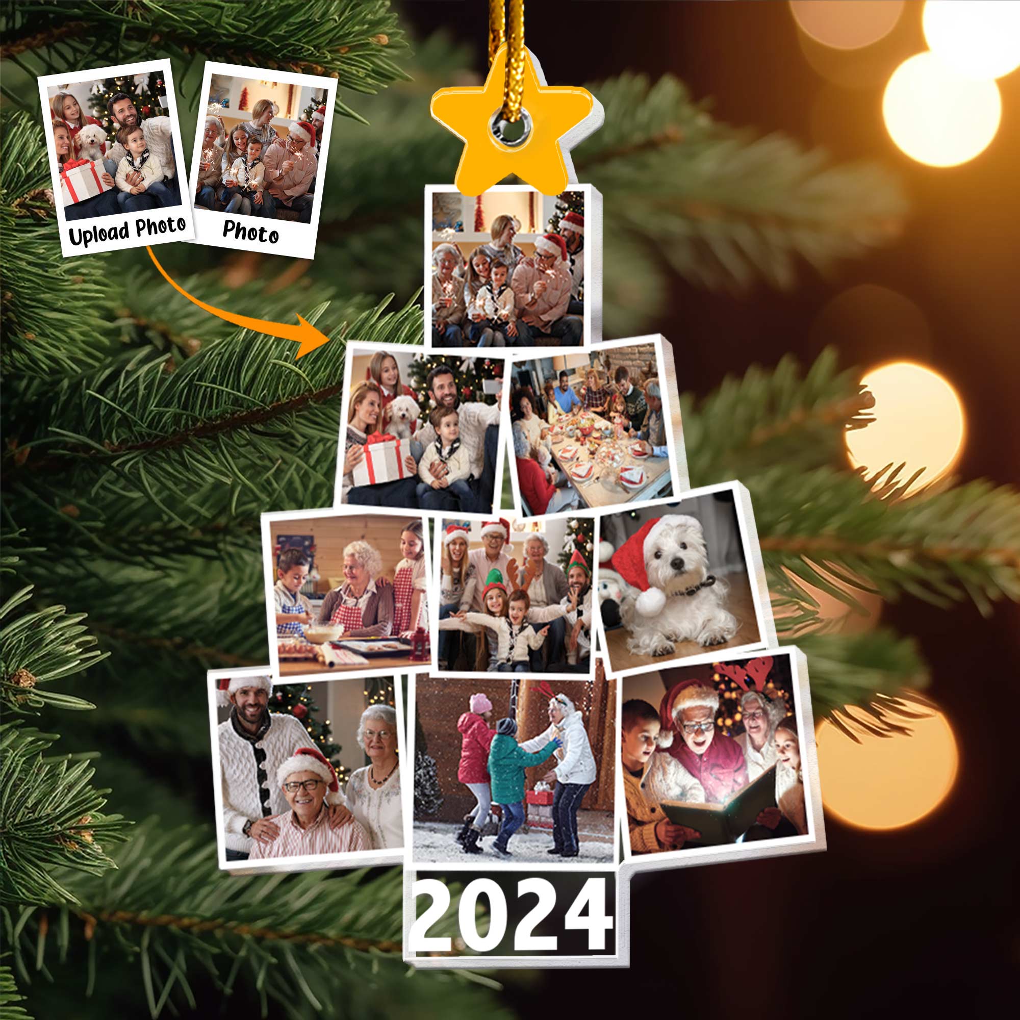 Photo Family Tree Christmas - Personalized Acrylic Photo Ornament-Ver 2 Custom Year