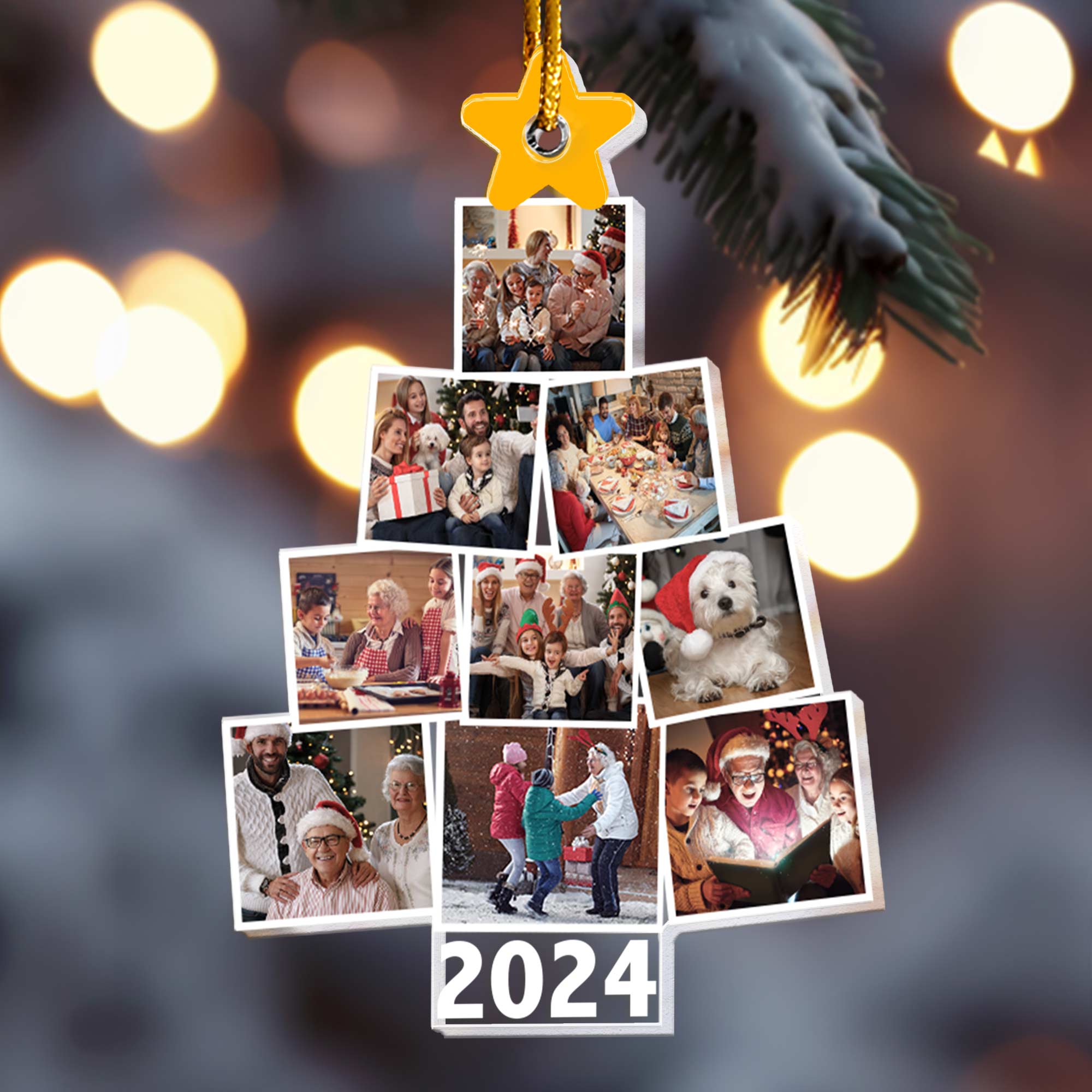 Photo Family Tree Christmas - Personalized Acrylic Photo Ornament-Ver 2 Custom Year