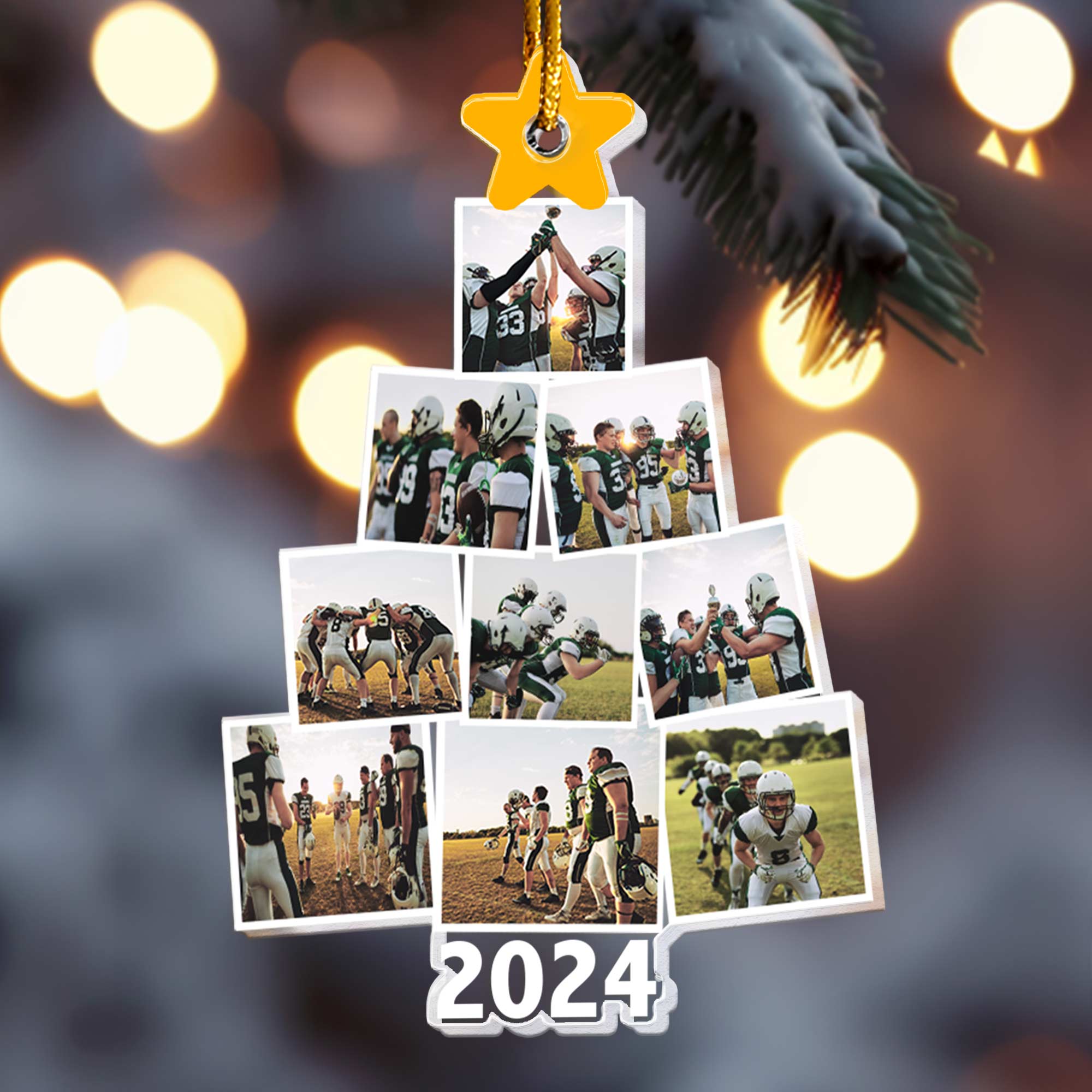 Photo Football Team Christmas Tree - Personalized Acrylic Photo Ornament