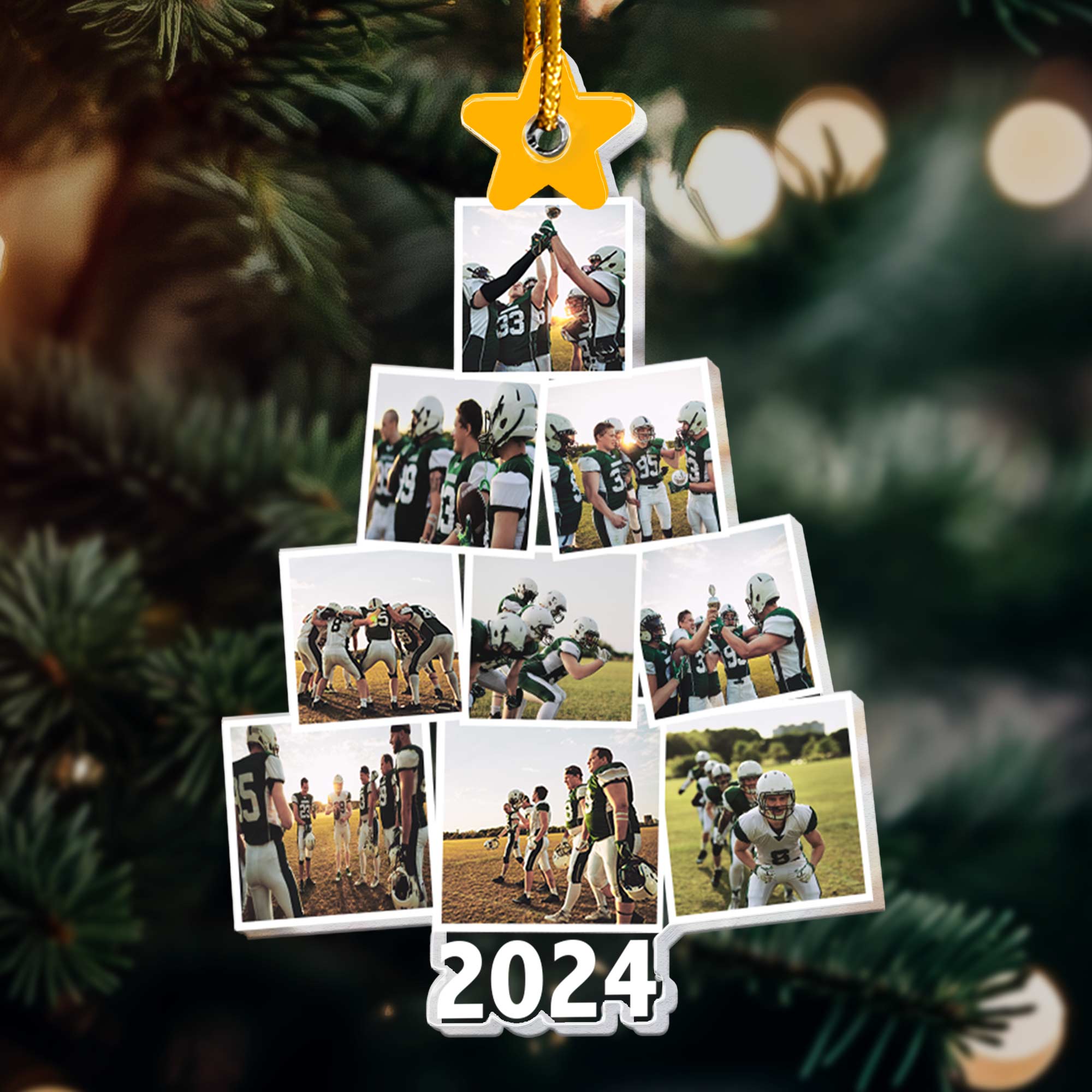 Photo Football Team Christmas Tree - Personalized Acrylic Photo Ornament