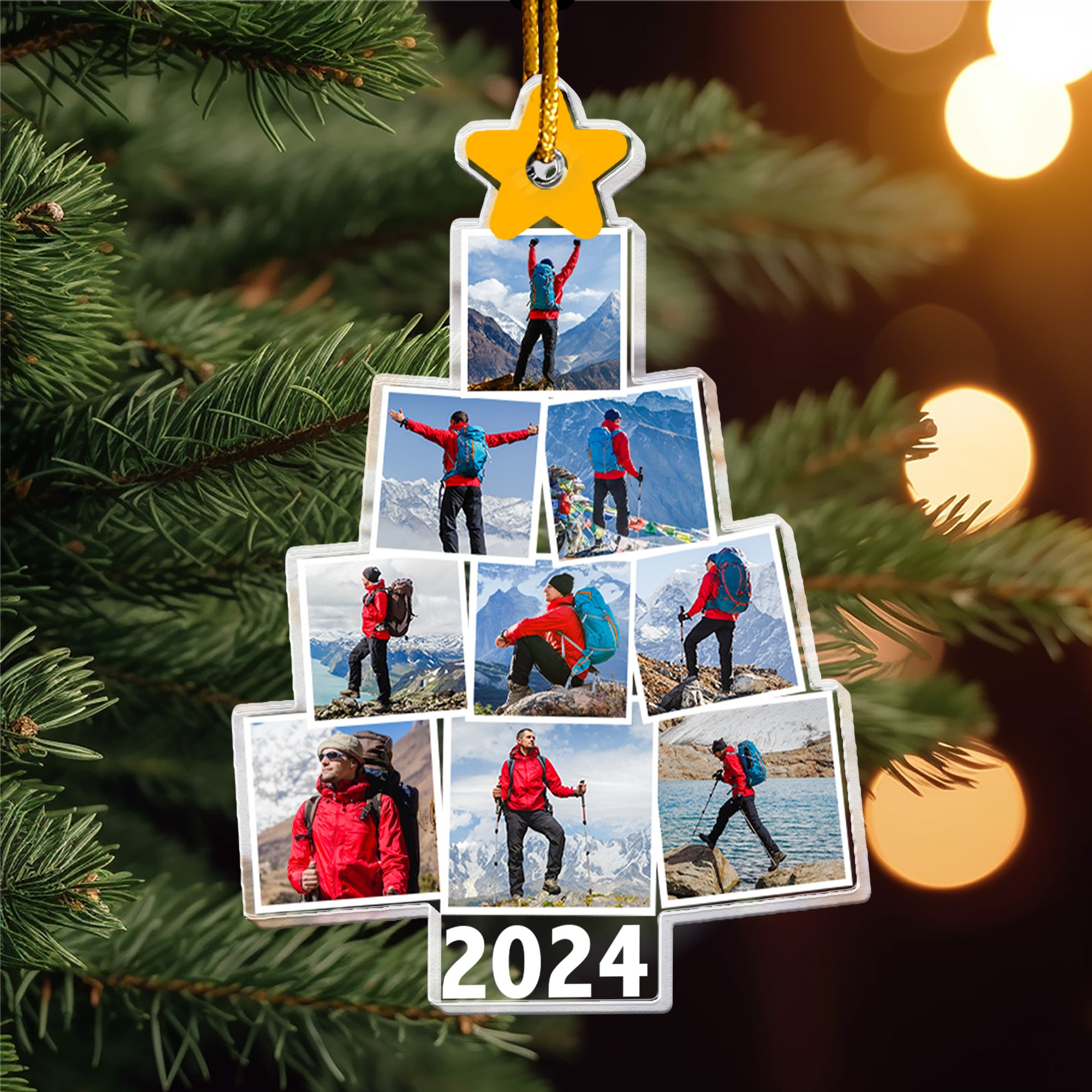 Photo Hiking Christmas Tree - Personalized Acrylic Photo Ornament