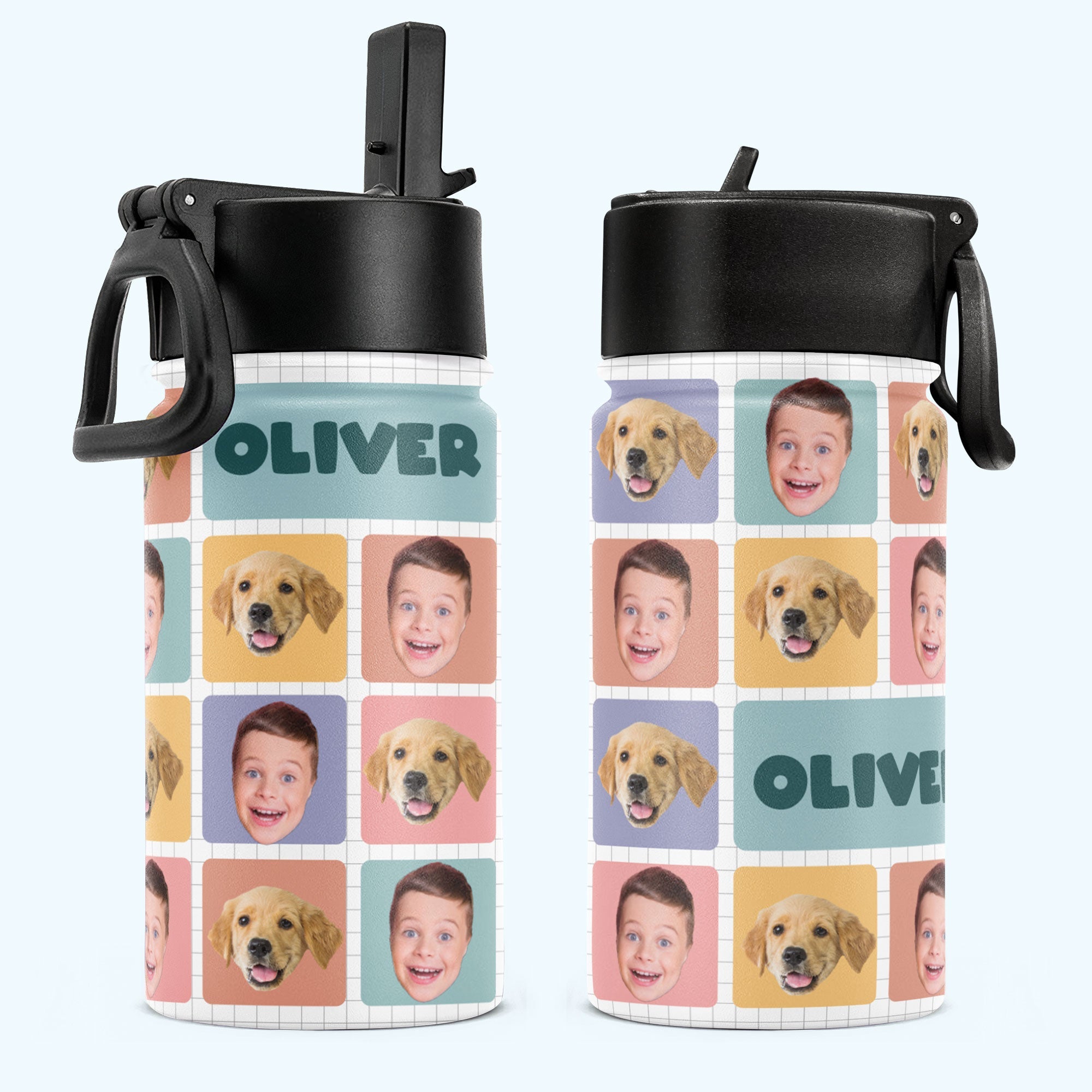 Back To School - Personalized Photo Kids Water Bottle With Straw Lid