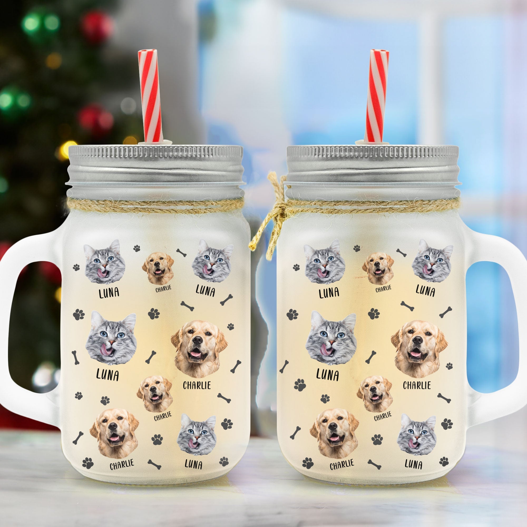 Lovely Upload Pet Image - Personalized Photo Mason Jar Cup With Straw