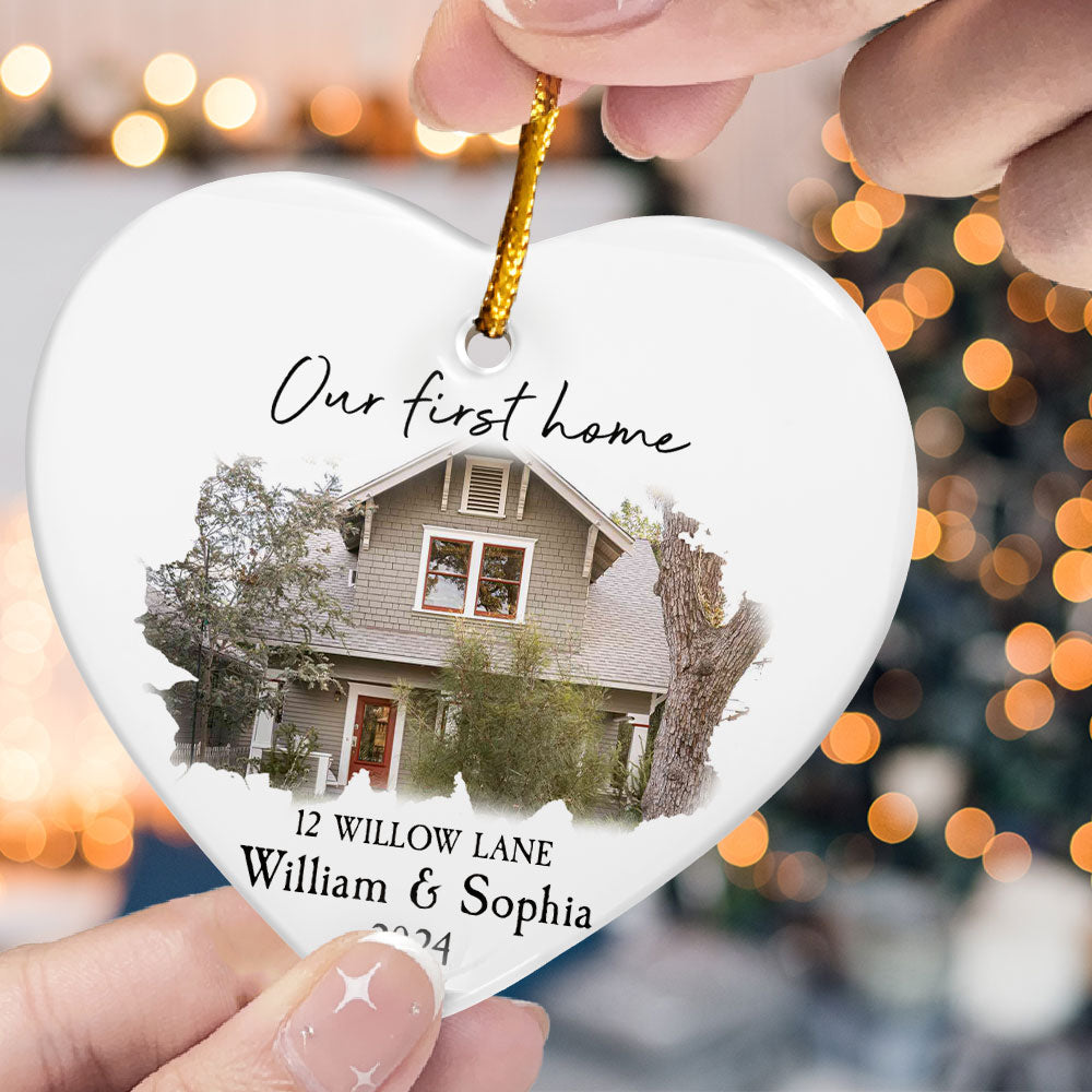 Our New Home - Personalized Heart Shaped Ceramic Photo Ornament