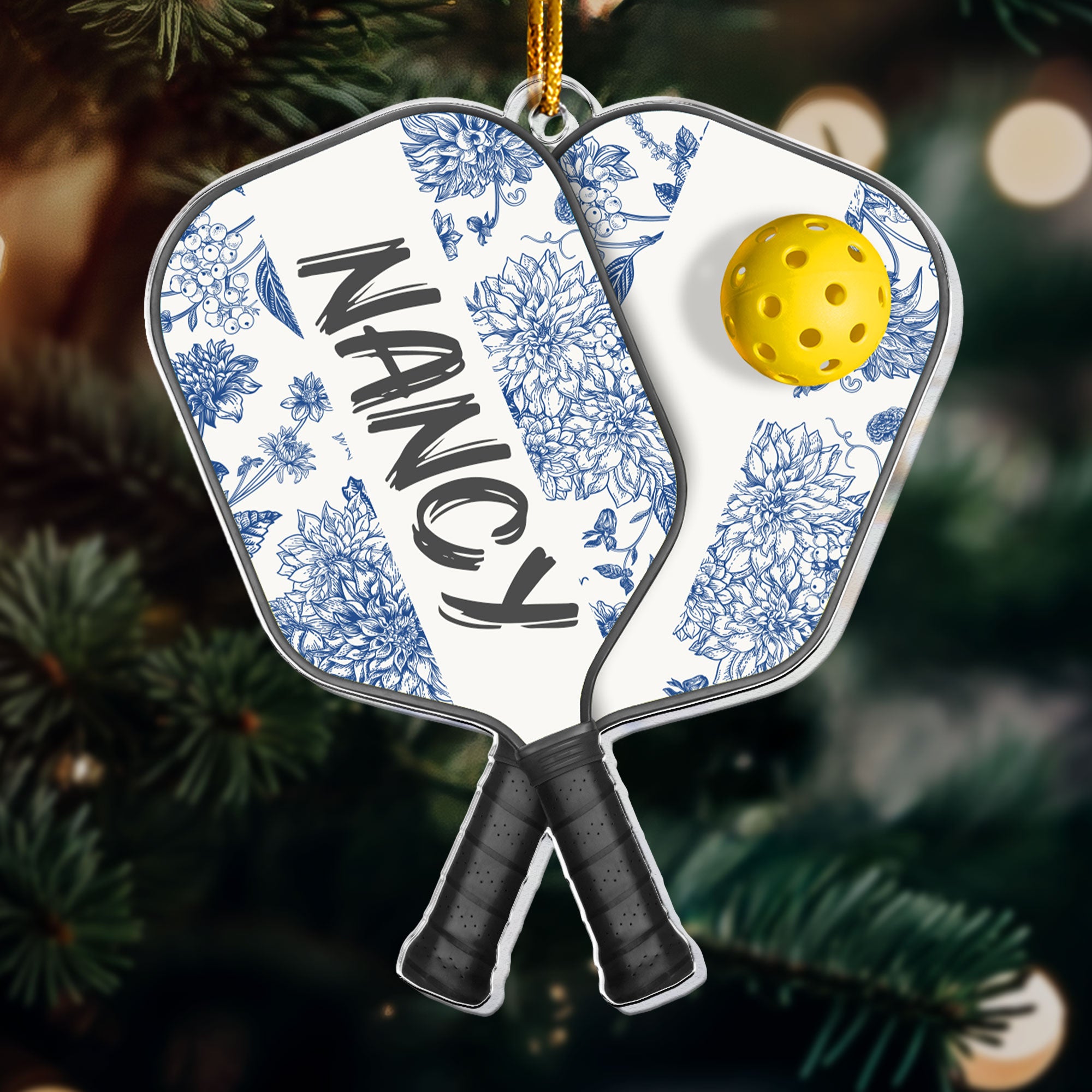 Pickleball With Paddles Rackets Ball Sport - Gifts For Player Team - Personalized Acrylic Ornament