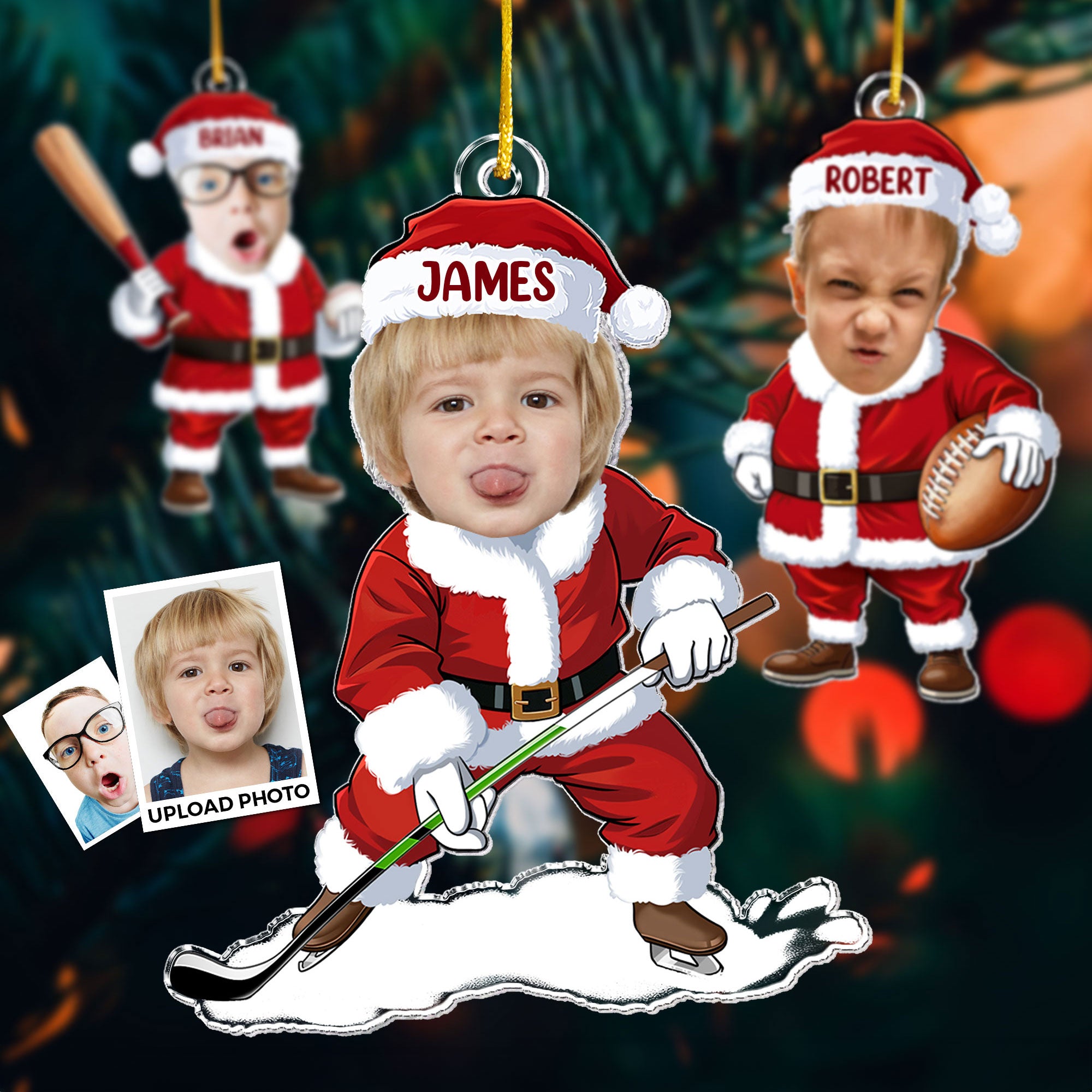 Playing Sports In Santa Costume - Personalized Acrylic Photo Ornament