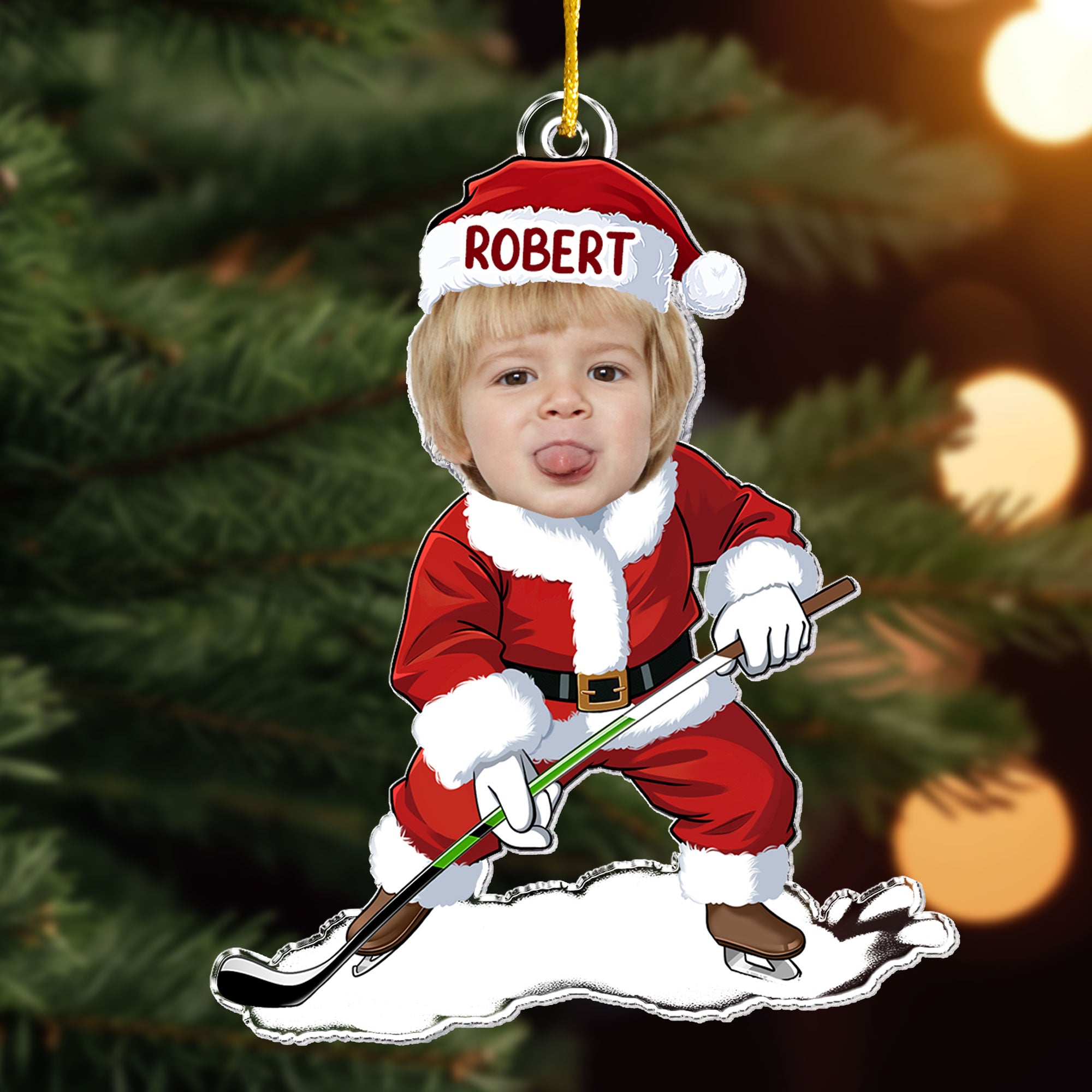 Playing Sports In Santa Costume - Personalized Acrylic Photo Ornament