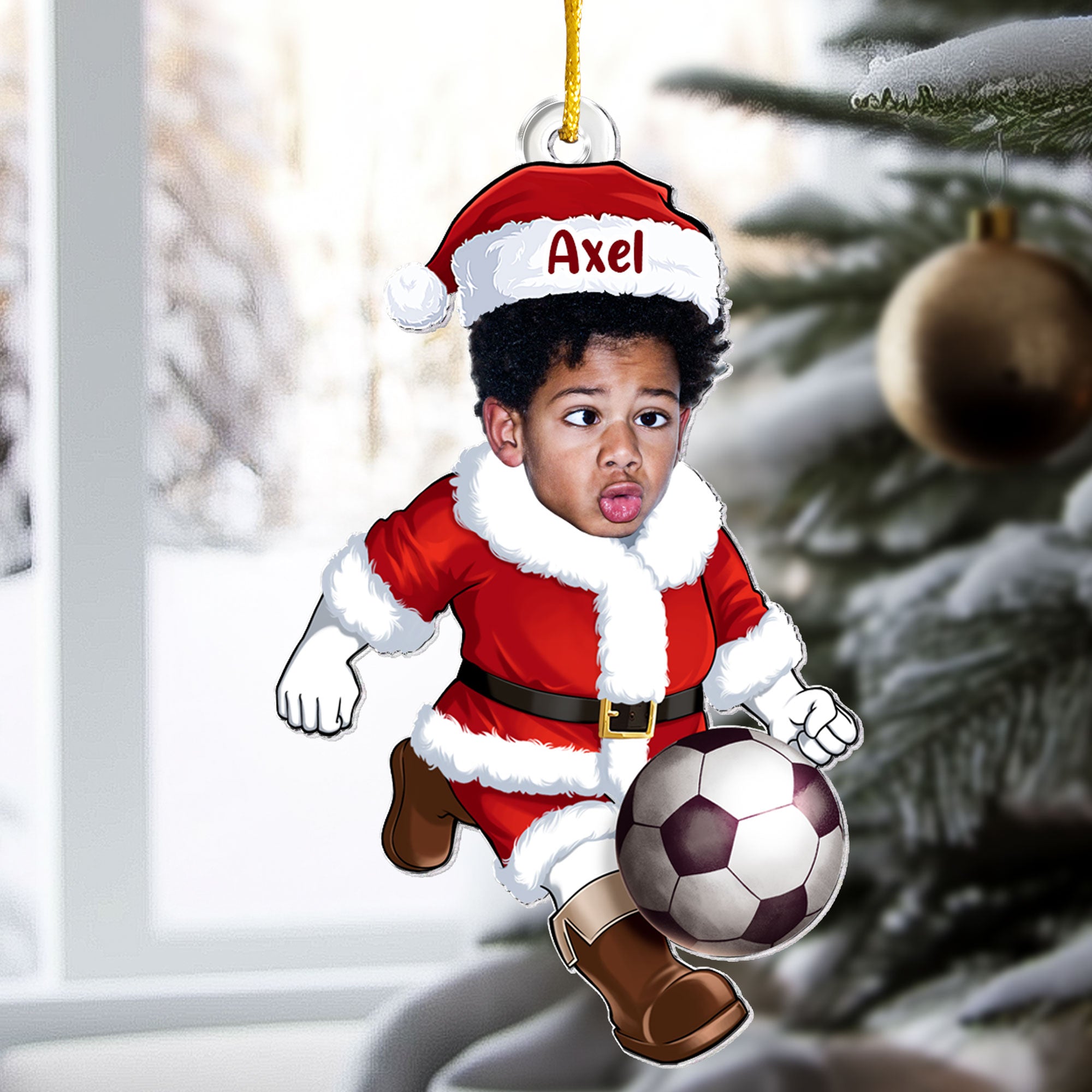 Playing Sports In Santa Costume - Personalized Acrylic Photo Ornament