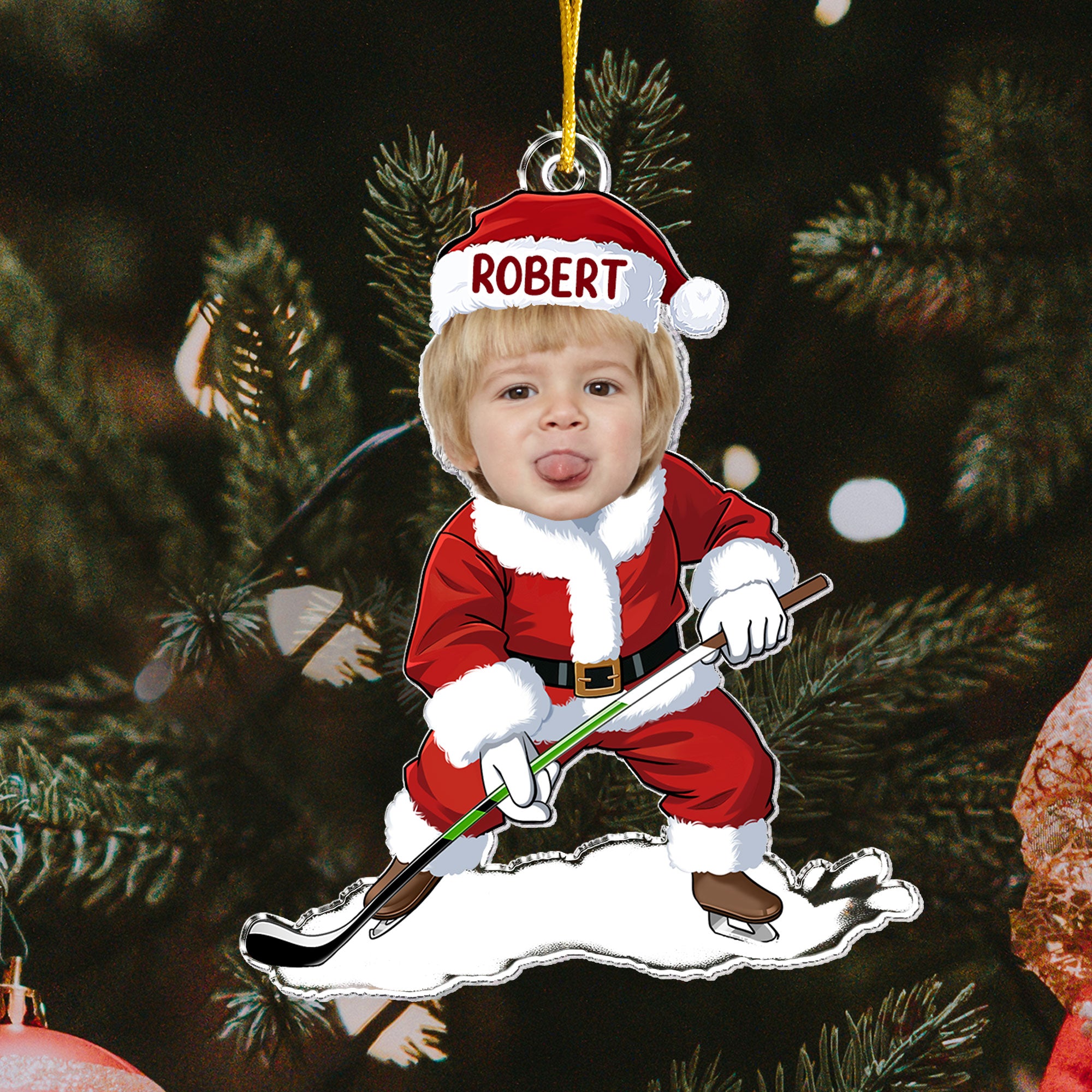 Playing Sports In Santa Costume - Personalized Acrylic Photo Ornament