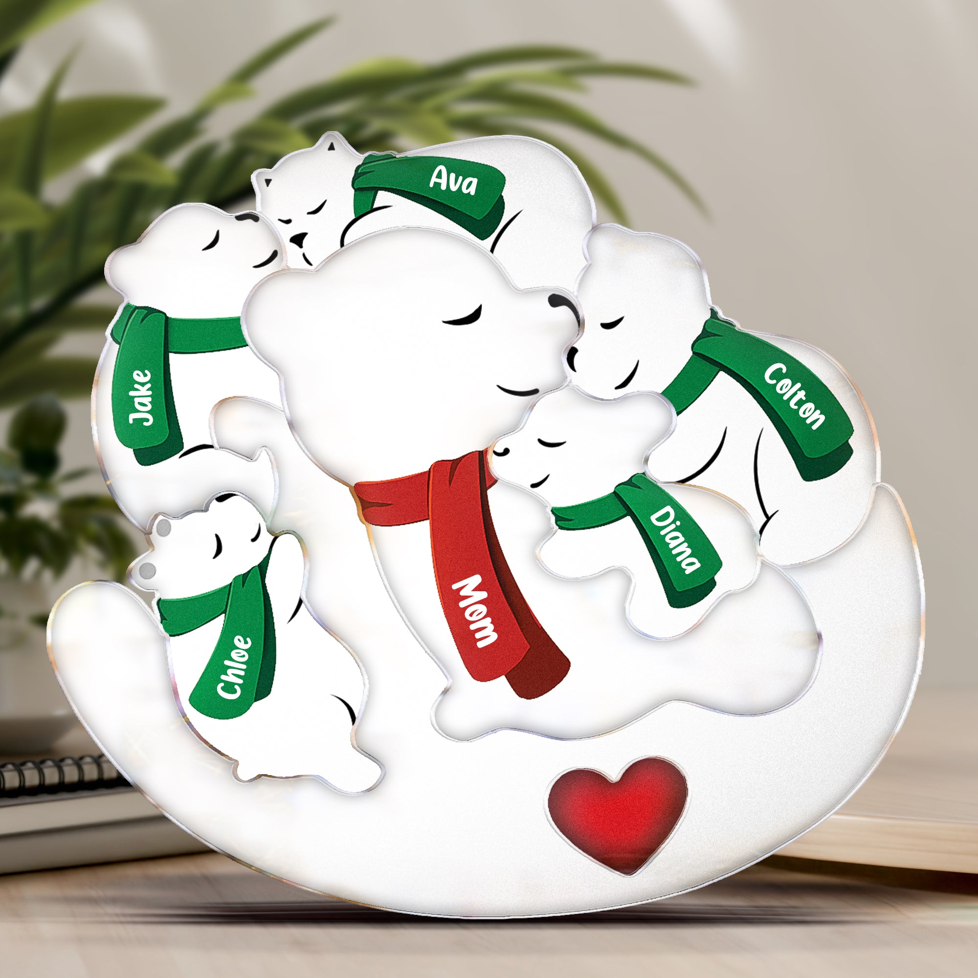 Polar Bear Mother And Kids Puzzle - Personalized Acrylic Family Puzzle