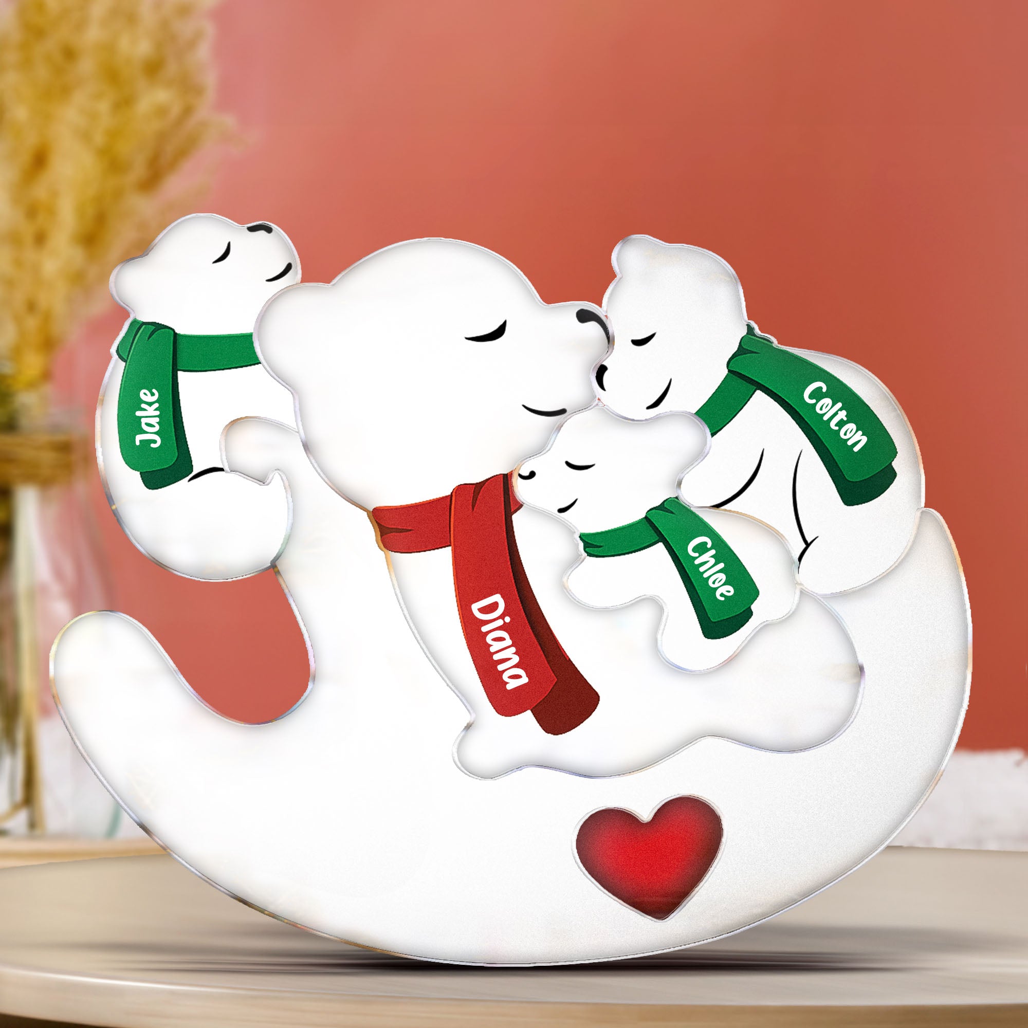 Polar Bear Mother And Kids Puzzle - Personalized Acrylic Family Puzzle