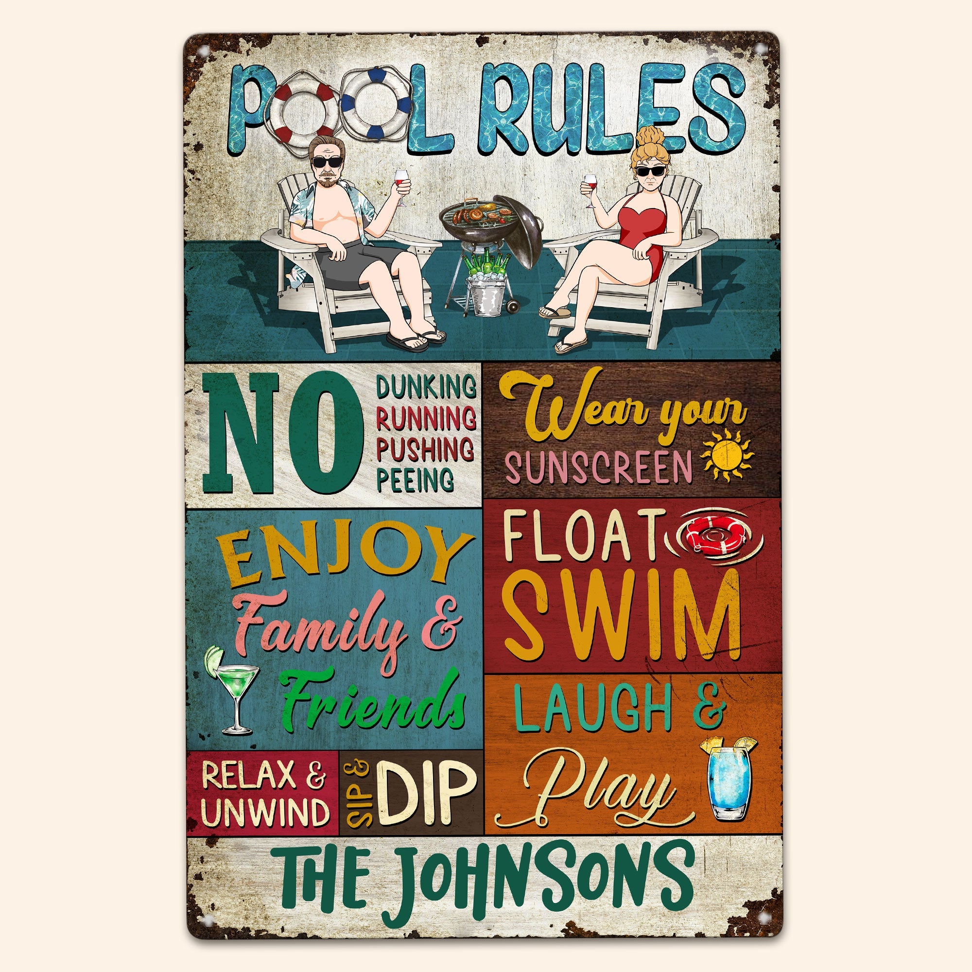 Pool Rules - Personalized Metal Sign