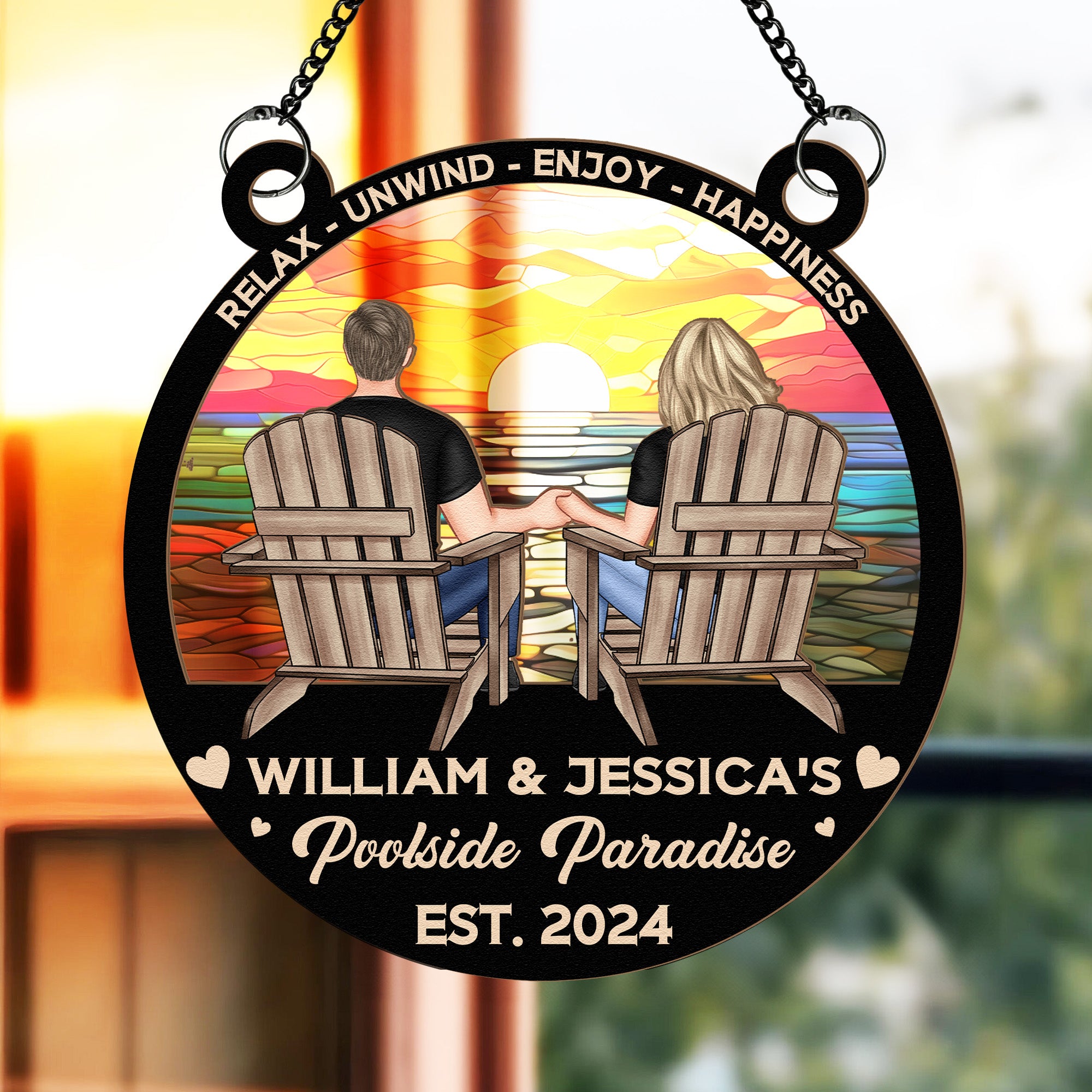 Poolside Paradise Relax Unwind - Personalized Window Hanging Suncatcher Ornament