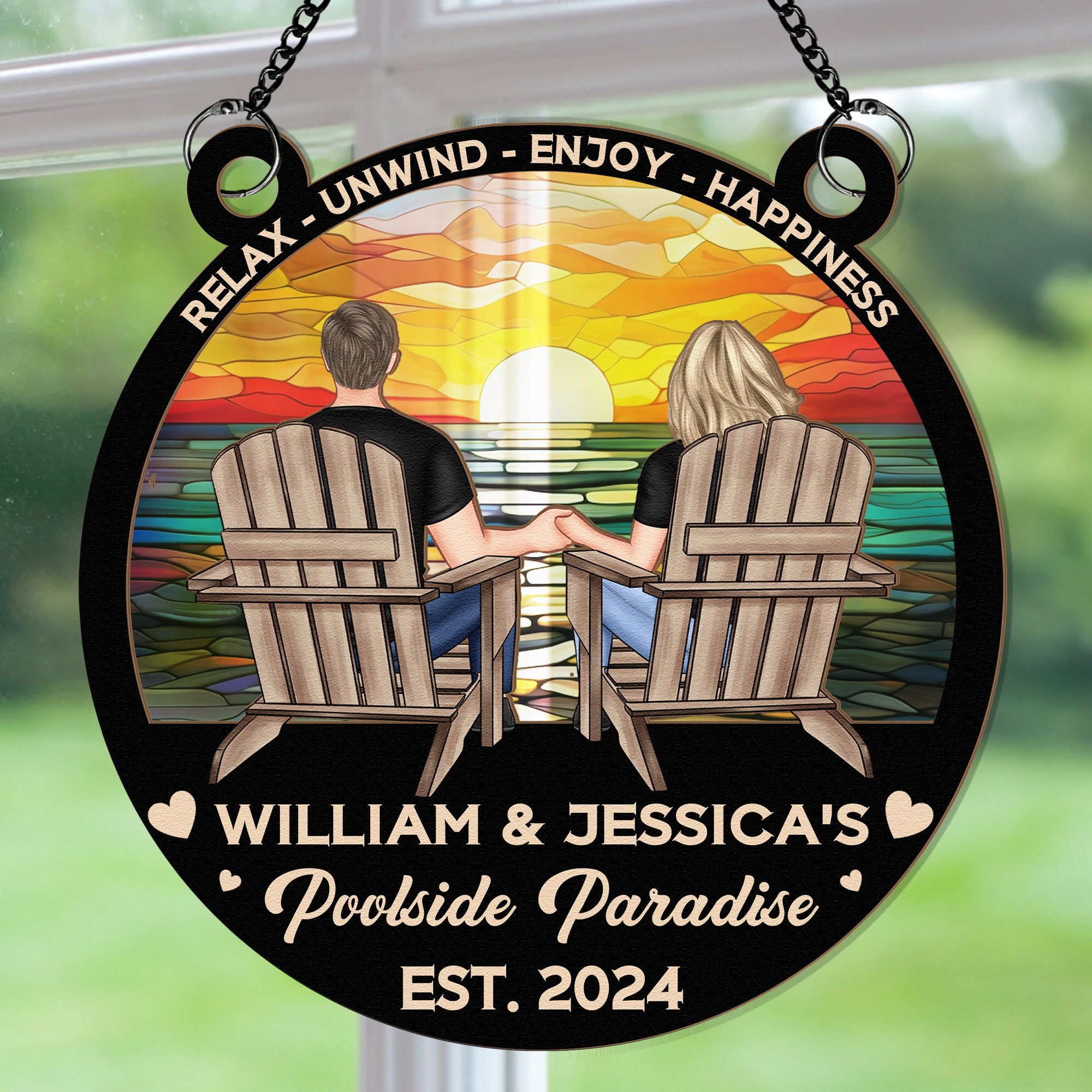 Poolside Paradise Relax Unwind - Personalized Window Hanging Suncatcher Ornament