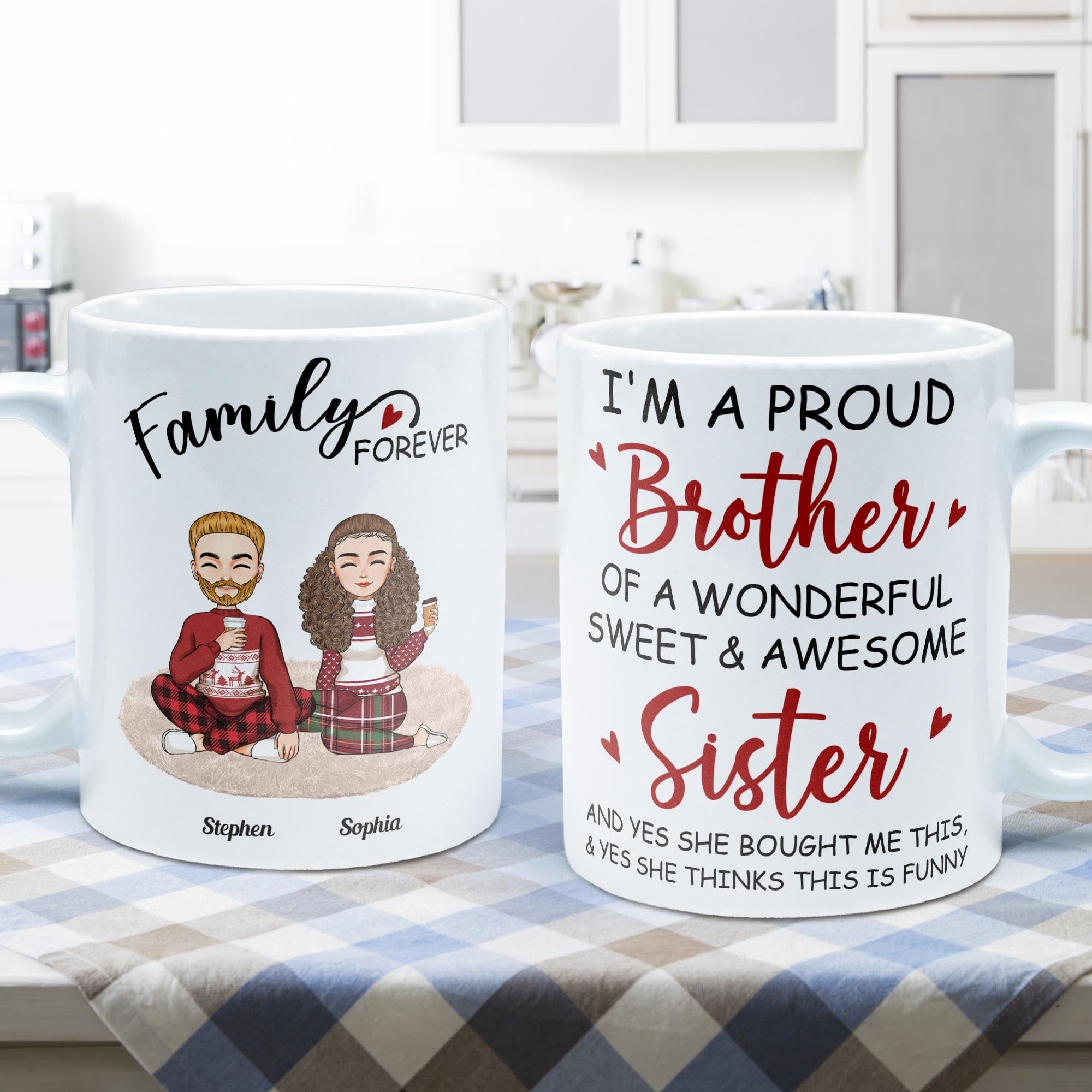 Proud Brother Of A Wonderful & Sweet Sister - Personalized Mug - Christmas, New Year Gift For Family, Sisters, Brothers, Siblings