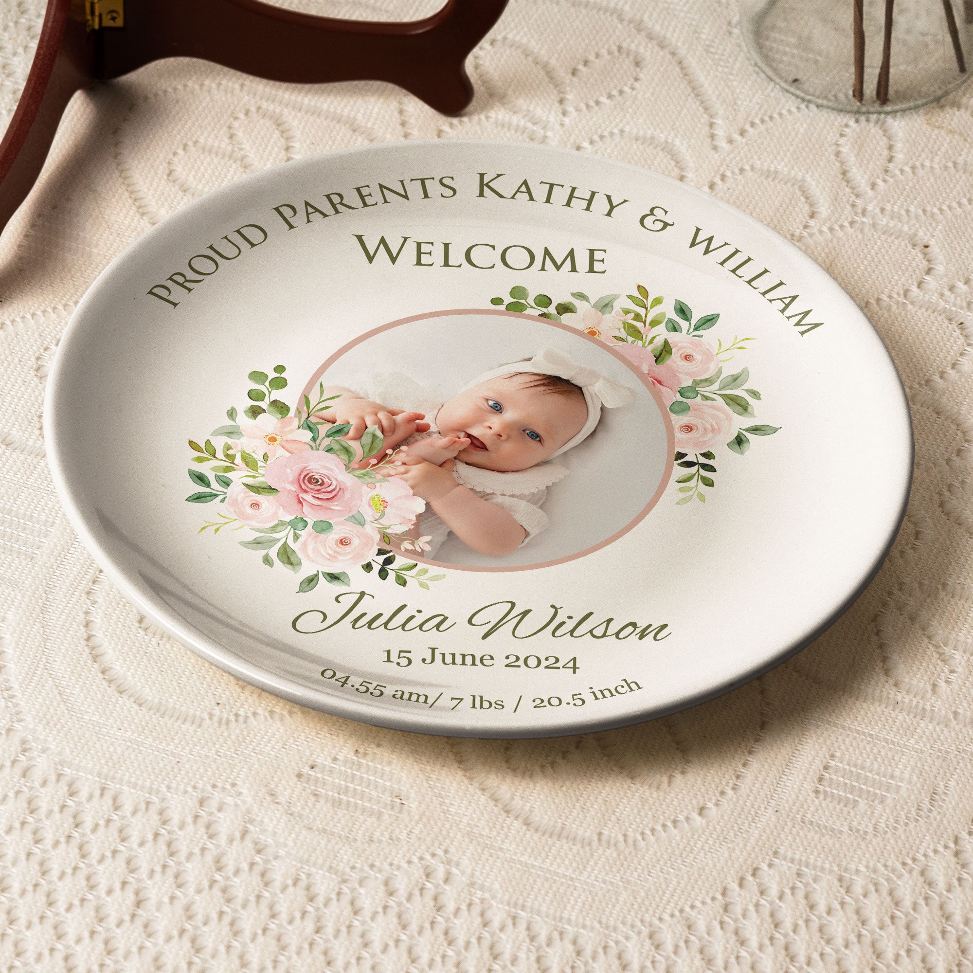 Proud Parents Newborn Baby Birth Plate - Personalized Photo Ceramic Plate