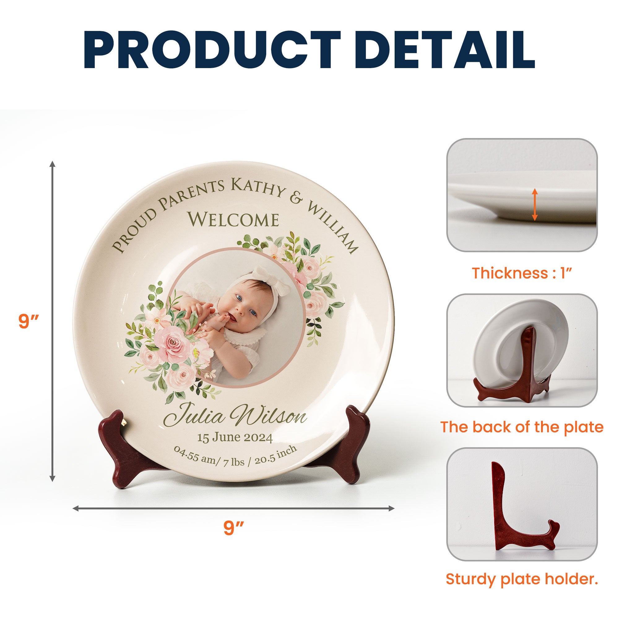 Proud Parents Newborn Baby Birth Plate - Personalized Photo Ceramic Plate