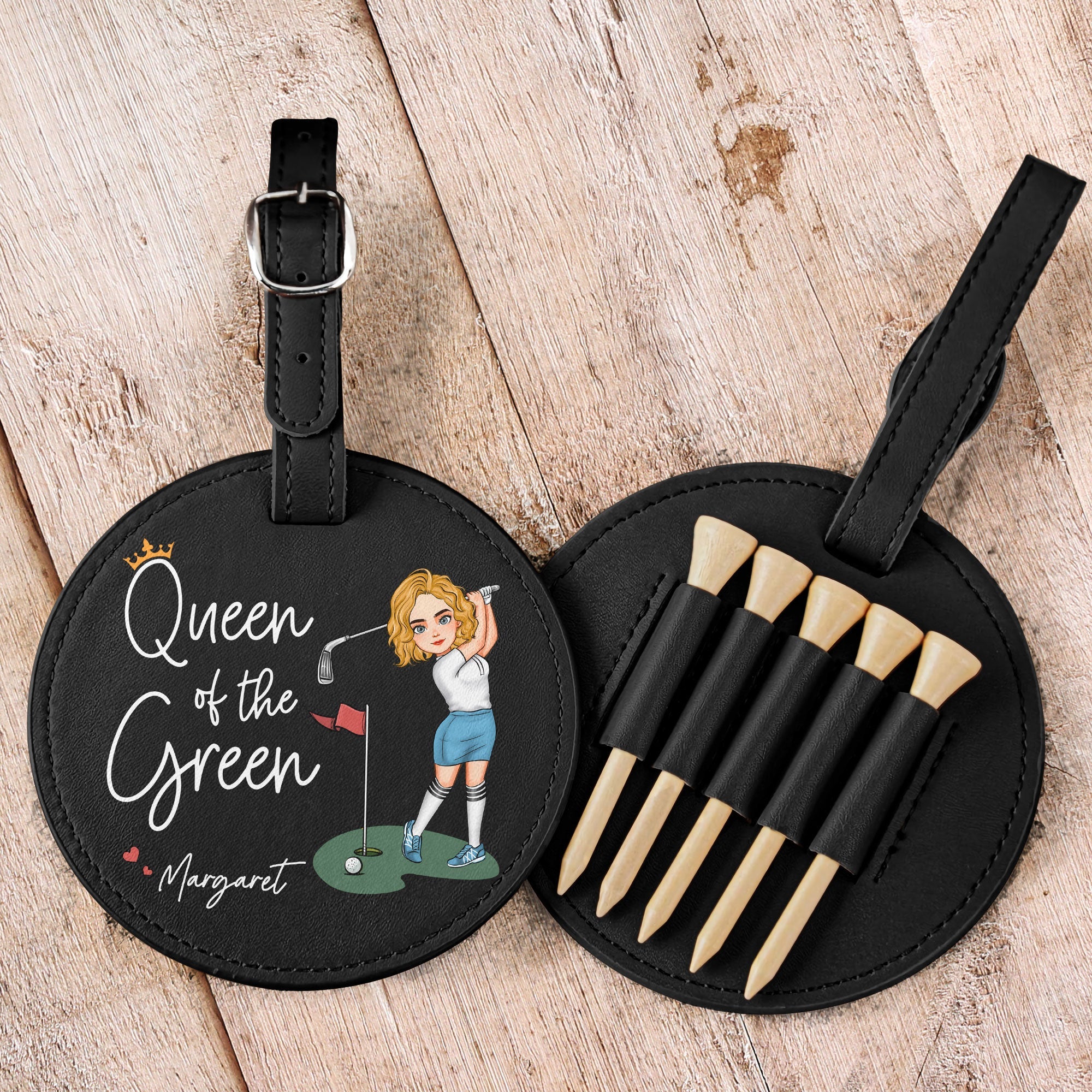 Queen Of The Green - Personalized Leather Golf Bag Tag