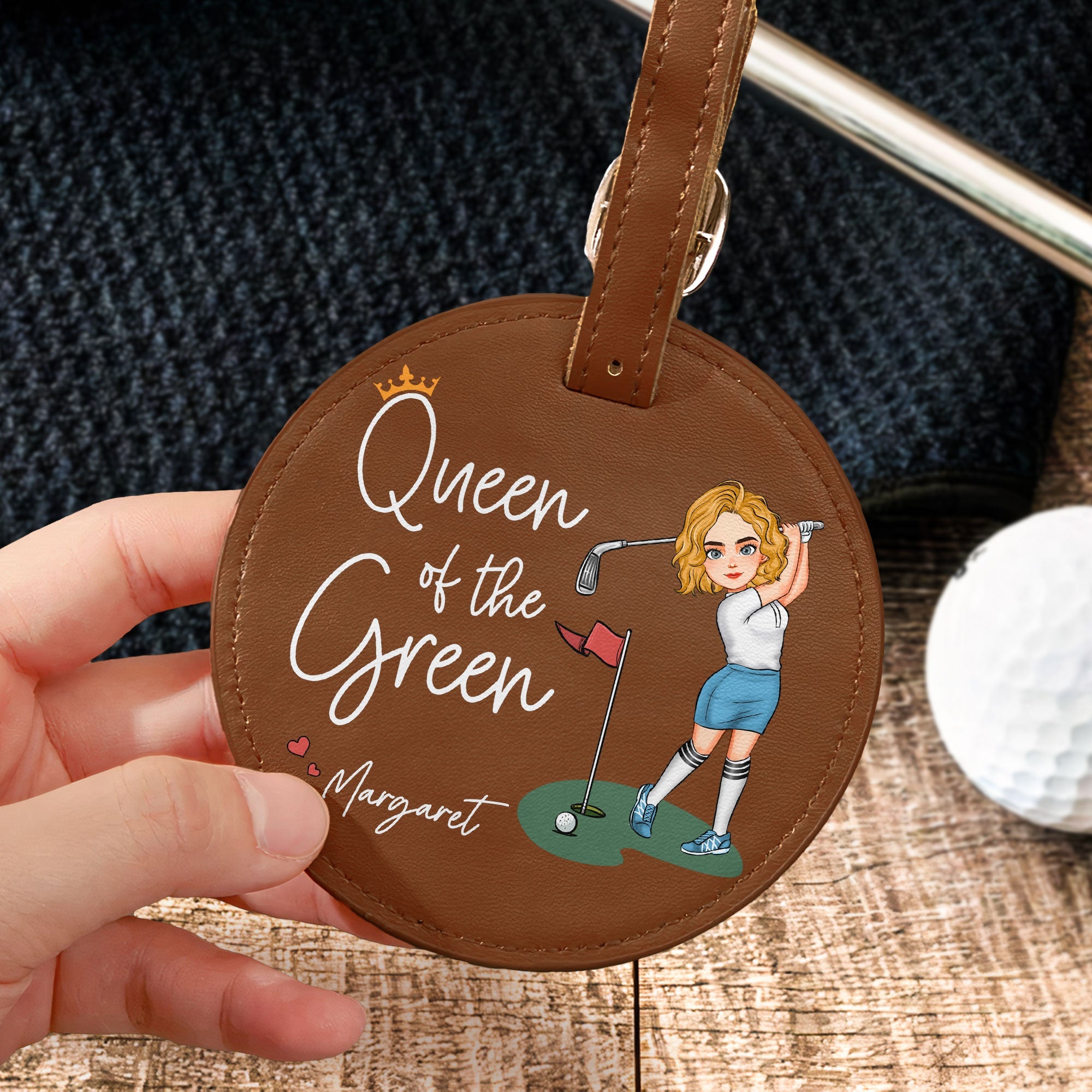 Queen Of The Green - Personalized Leather Golf Bag Tag