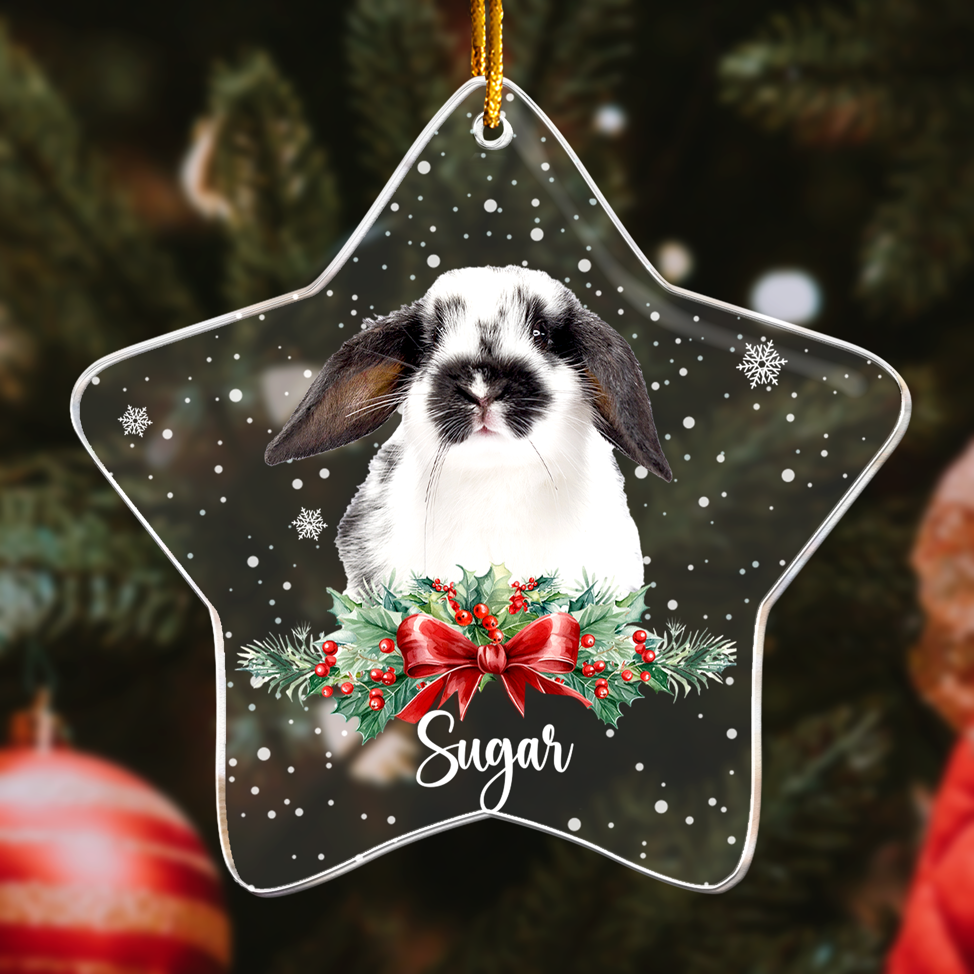 Rabbit Ornaments - Bunny Christmas Ornament - Personalized Acrylic Photo Ornament