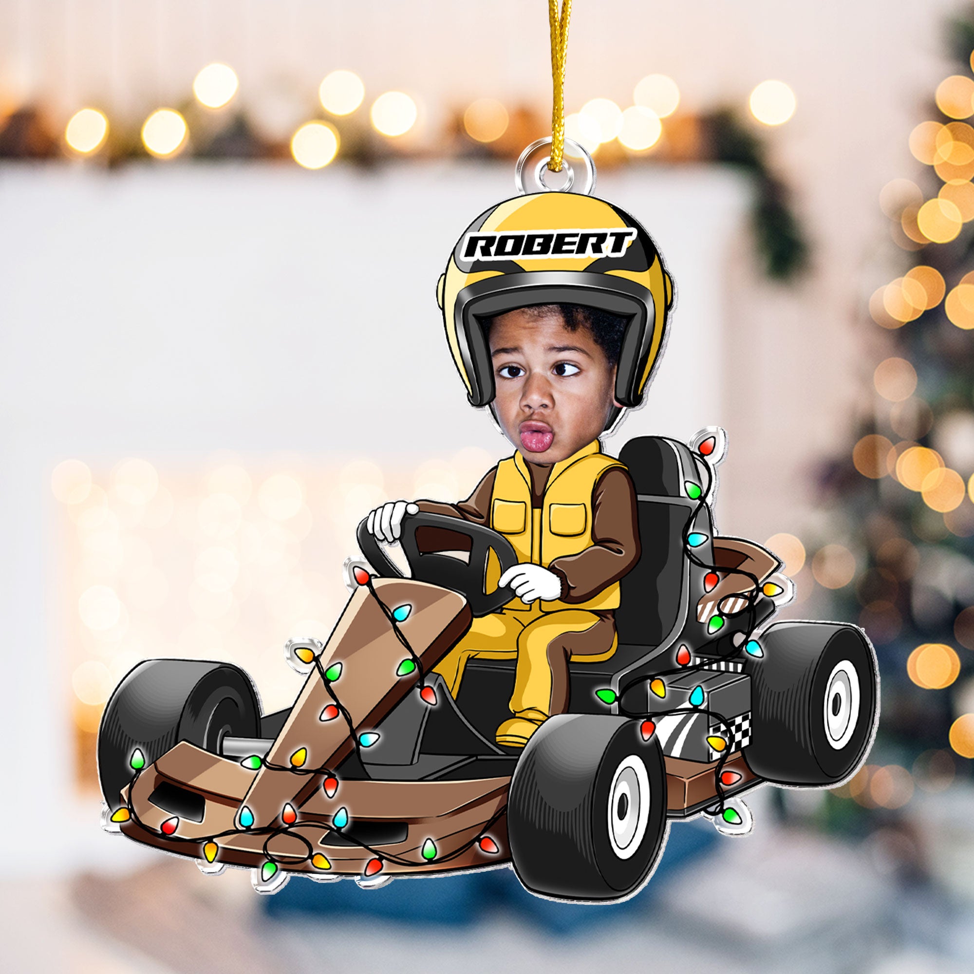 Racing Car Kid Custom Face - Personalized Acrylic Photo Ornament