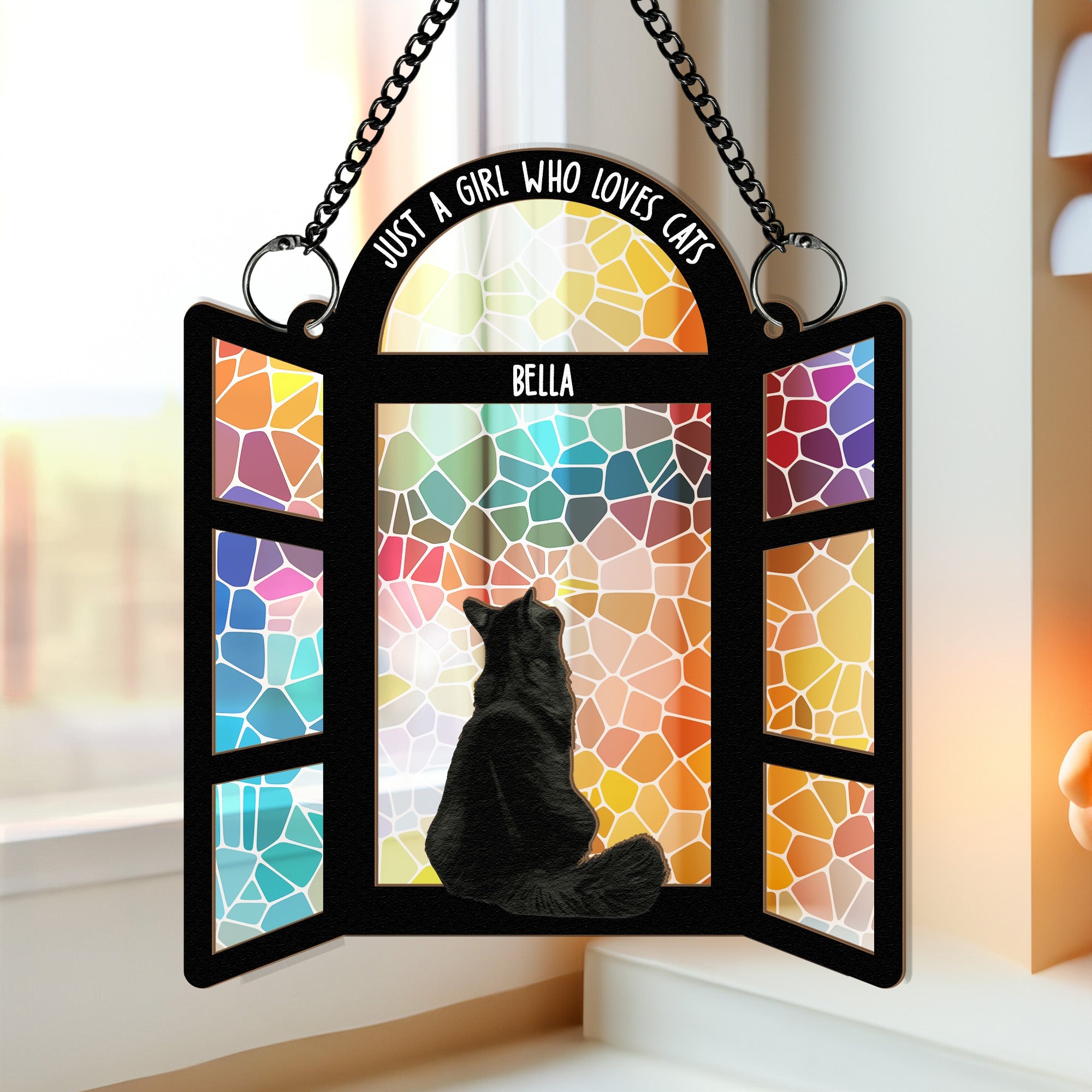 Rainbow Glass Cat Lovers - Personalized Window Hanging Suncatcher Ornament