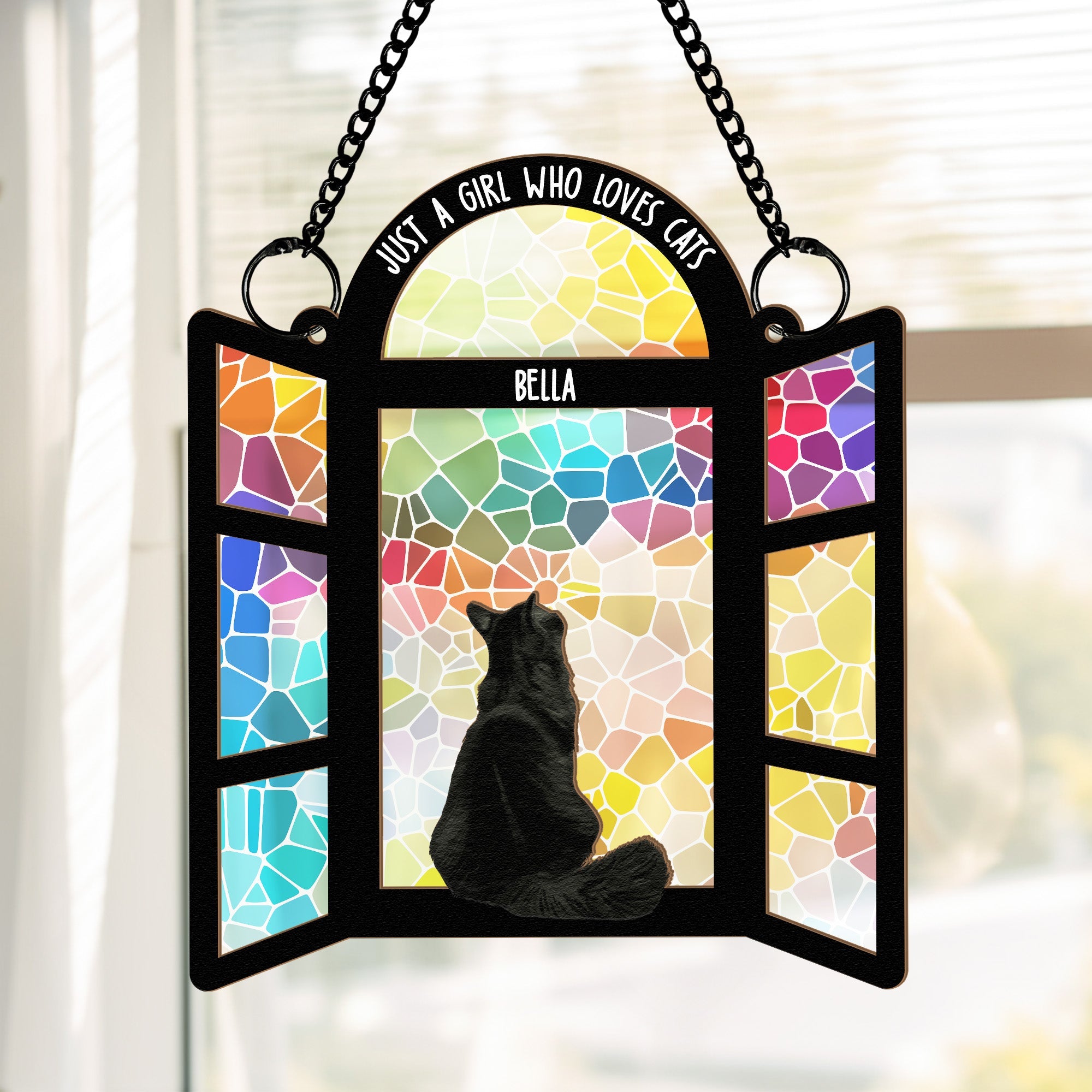 Rainbow Glass Cat Lovers - Personalized Window Hanging Suncatcher Ornament