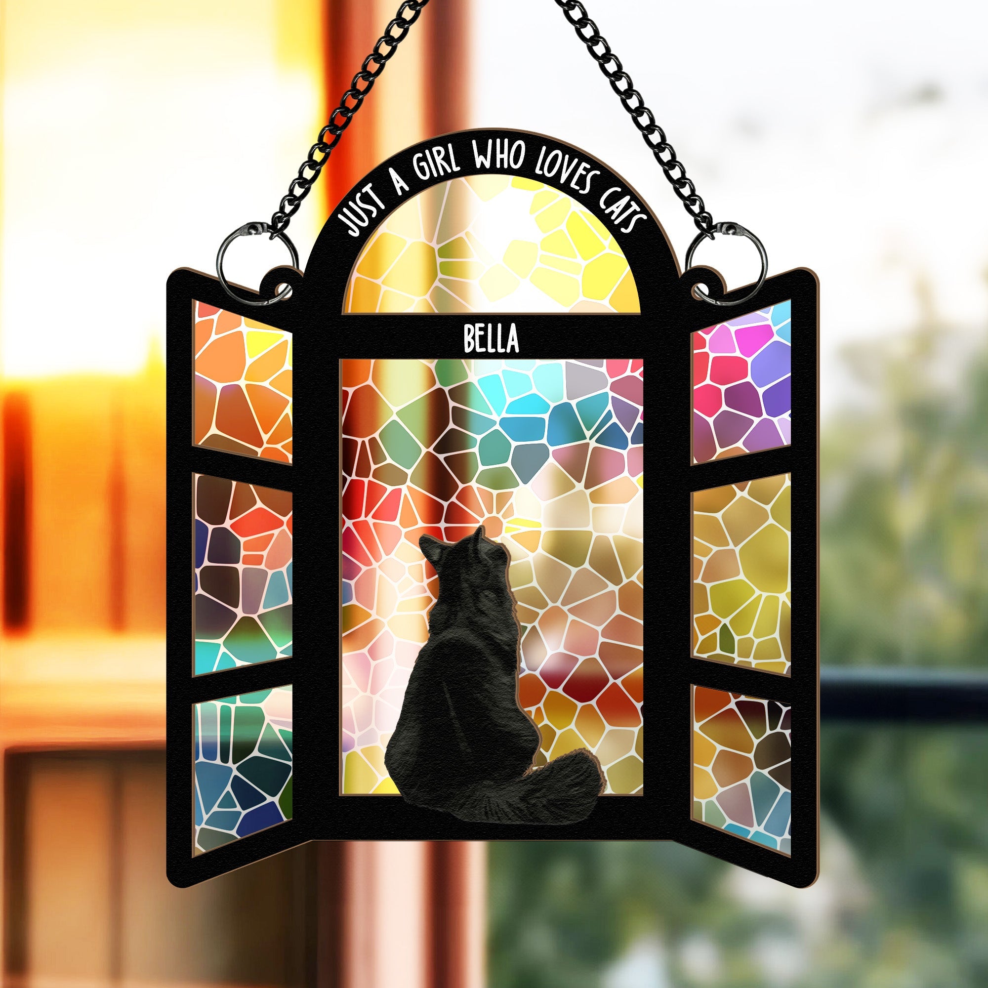 Rainbow Glass Cat Lovers - Personalized Window Hanging Suncatcher Ornament