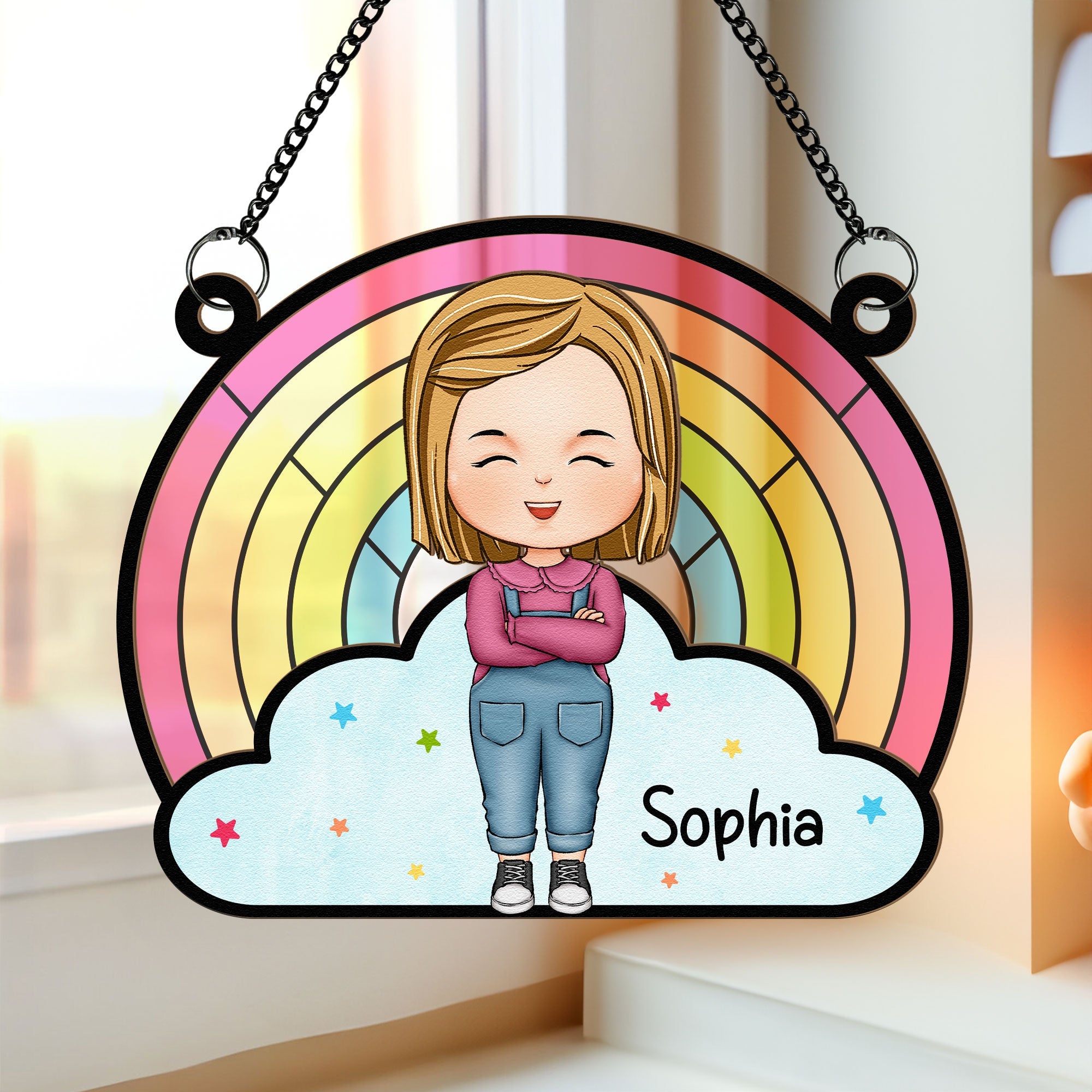 Rainbow Kid - Personalized Window Hanging Suncatcher Ornament