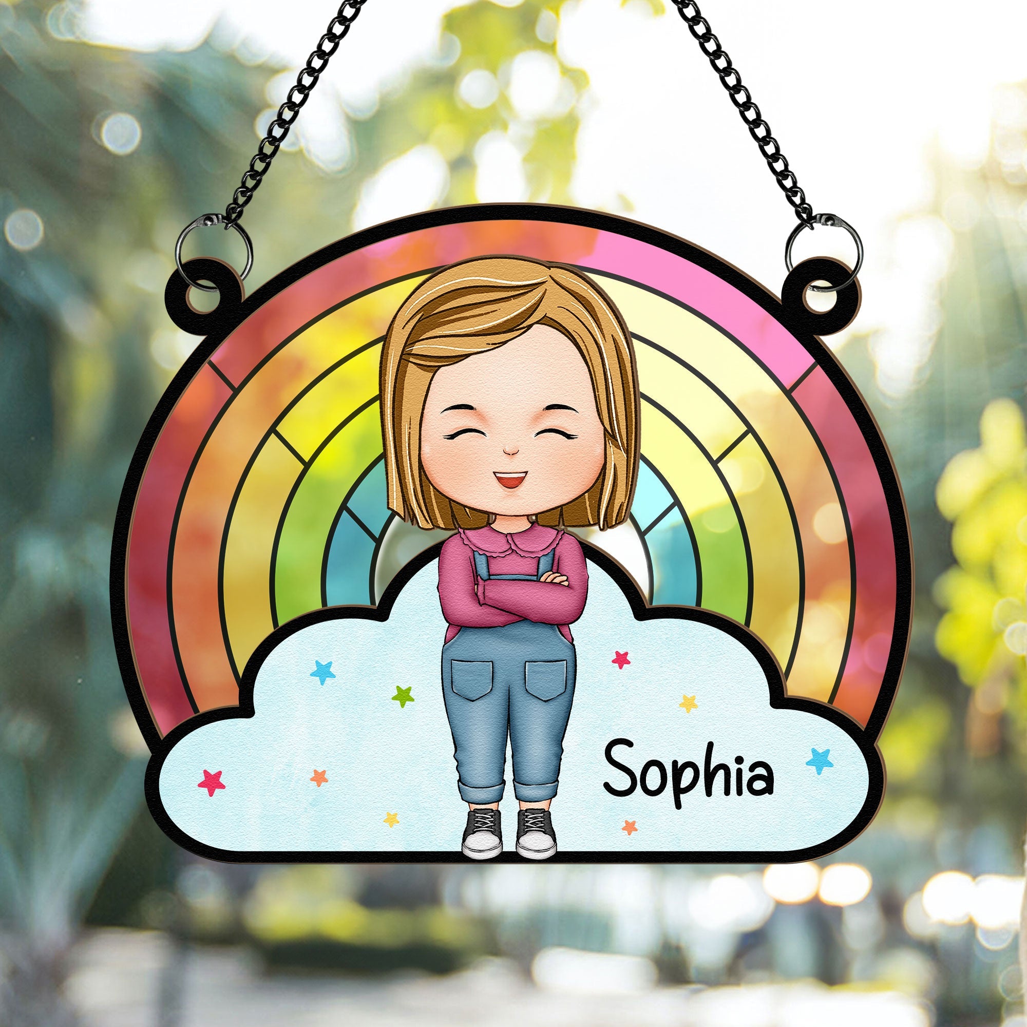 Rainbow Kid - Personalized Window Hanging Suncatcher Ornament