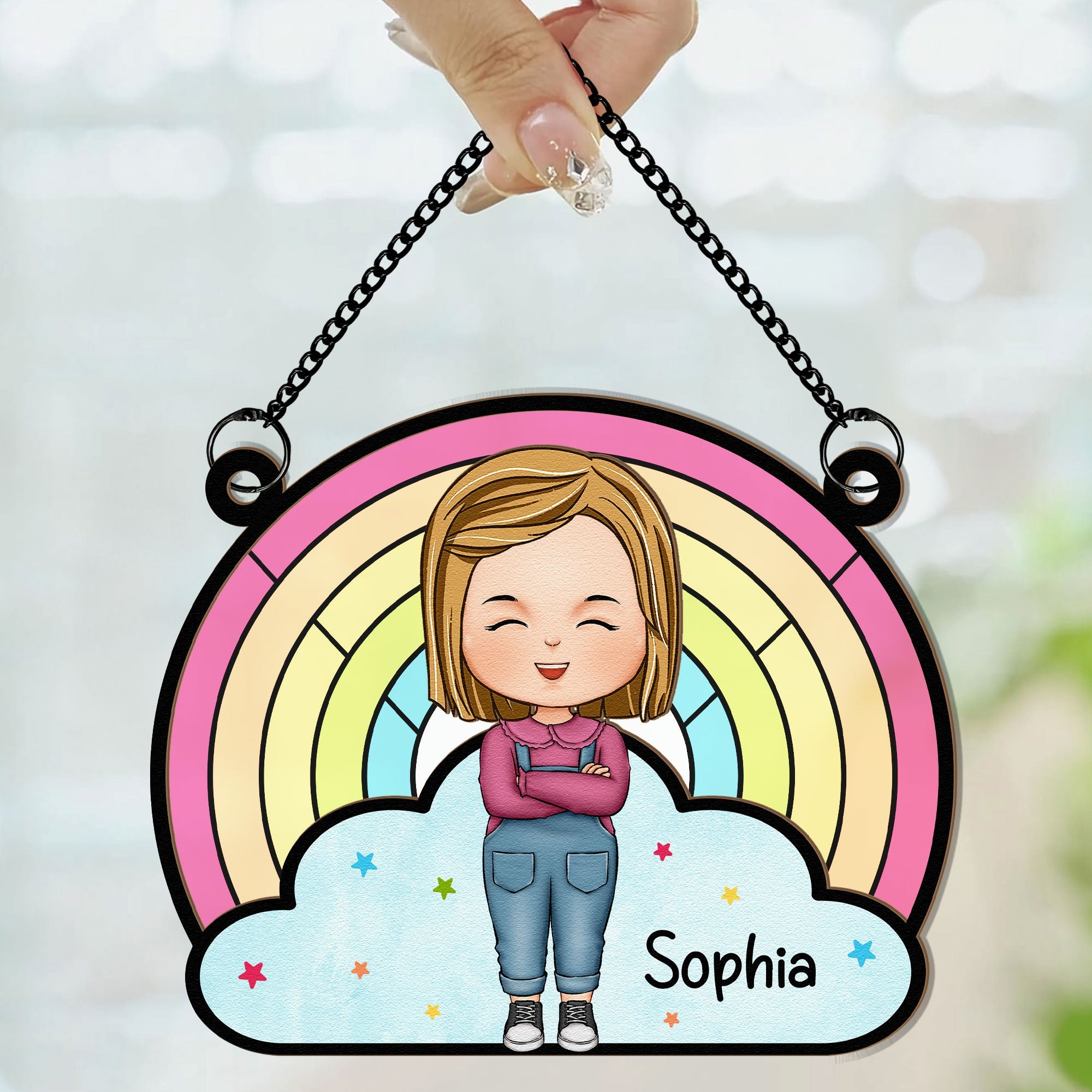 Rainbow Kid - Personalized Window Hanging Suncatcher Ornament