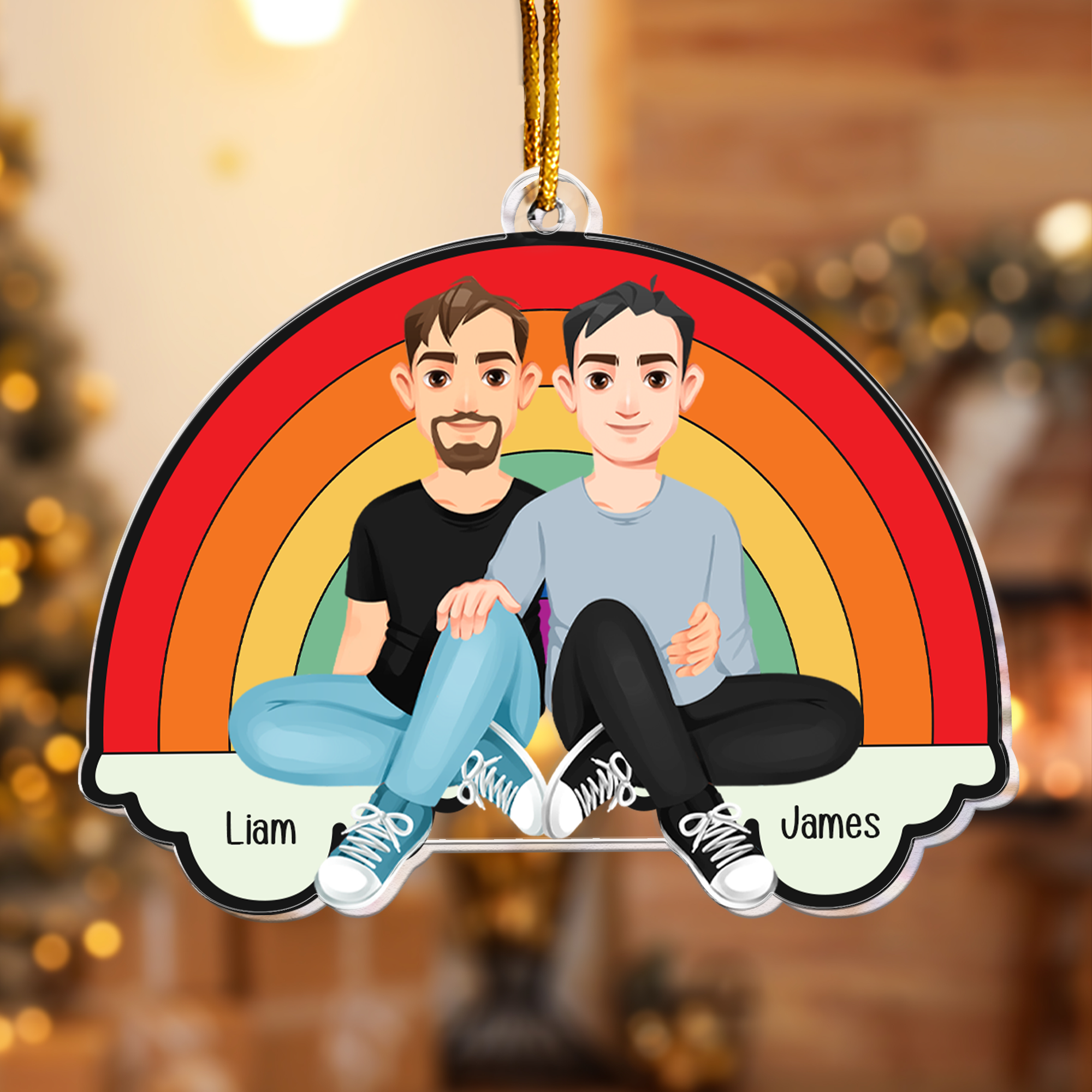 Rainbow Love Is Love Couple - Personalized Acrylic Ornament