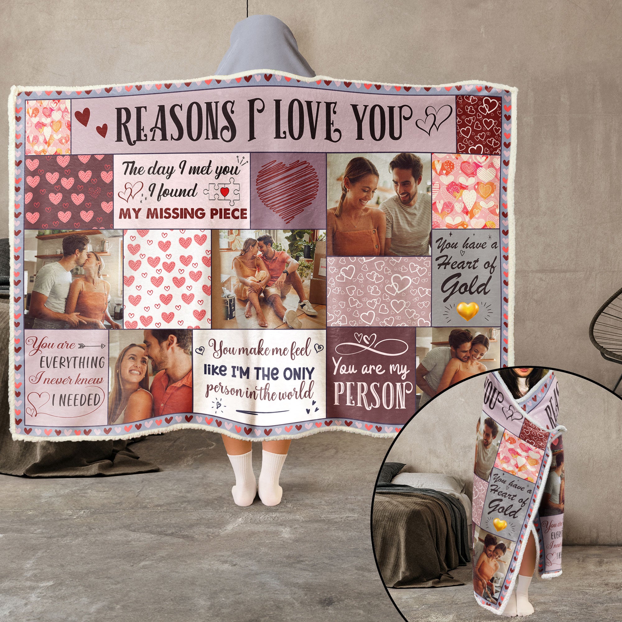 Reasons I Love You - Personalized Photo Wearable Blanket Hoodie