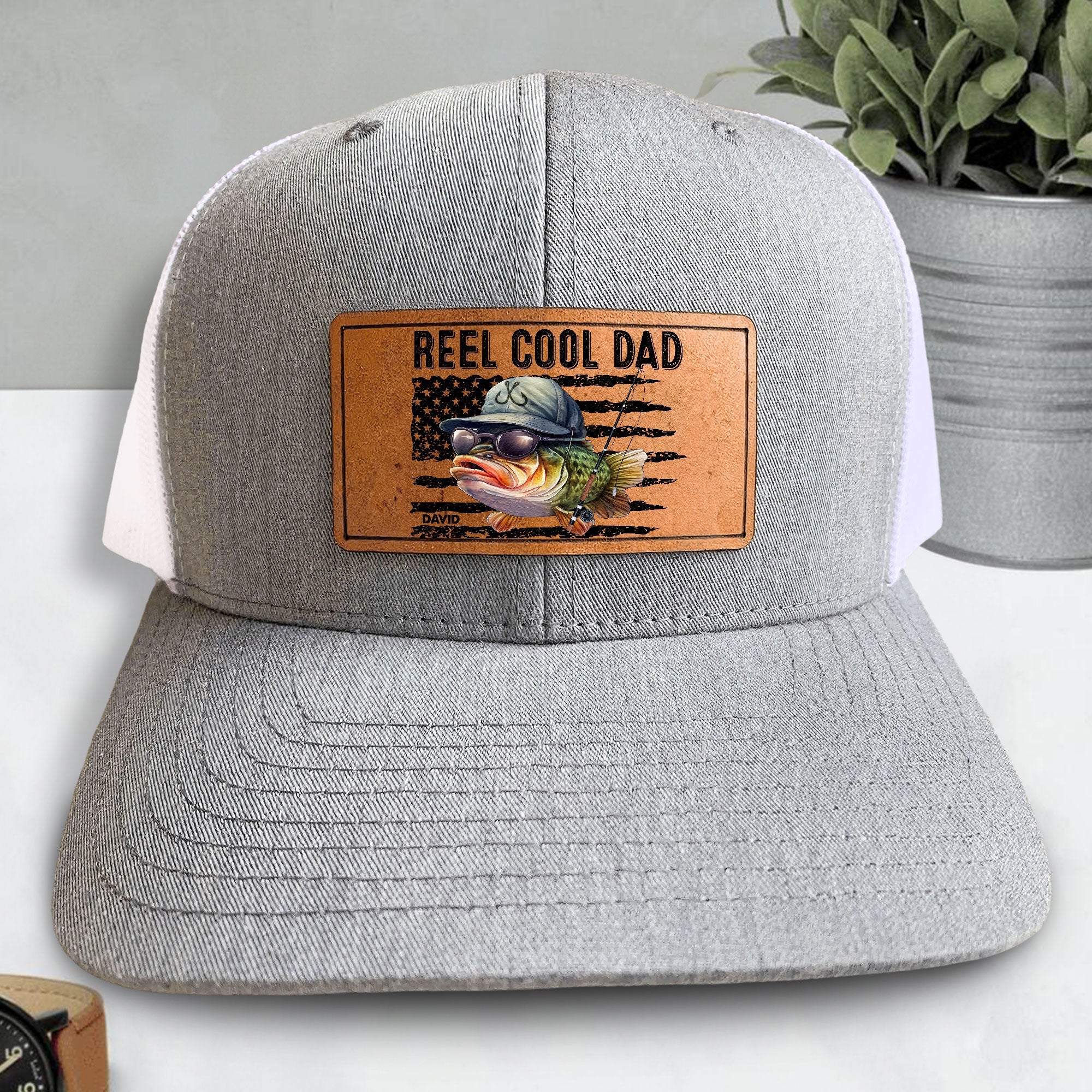 Reel Cool Dad - Personalized Leather Patch Hat