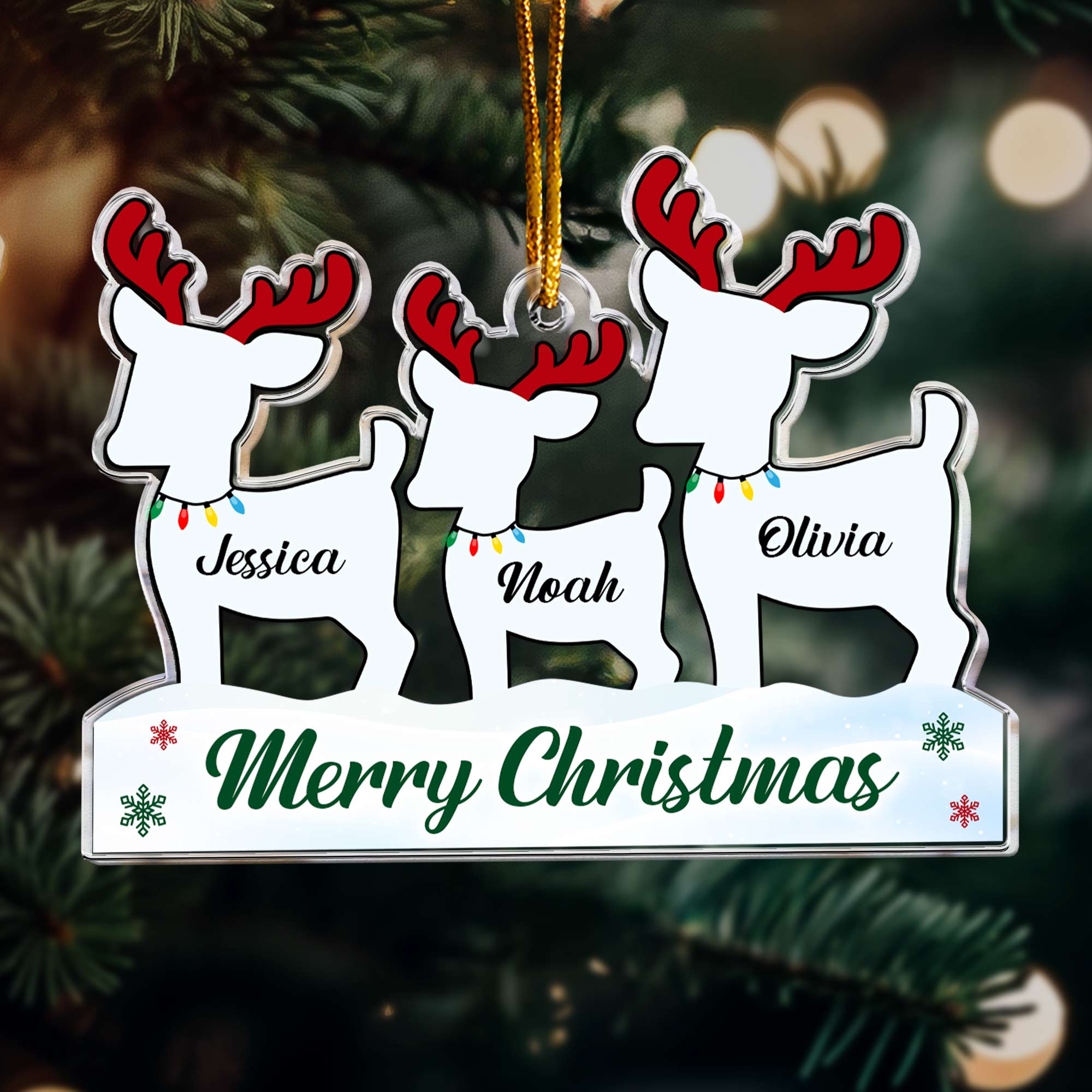 Reindeer Family Christmas - Personalized Acrylic Ornament