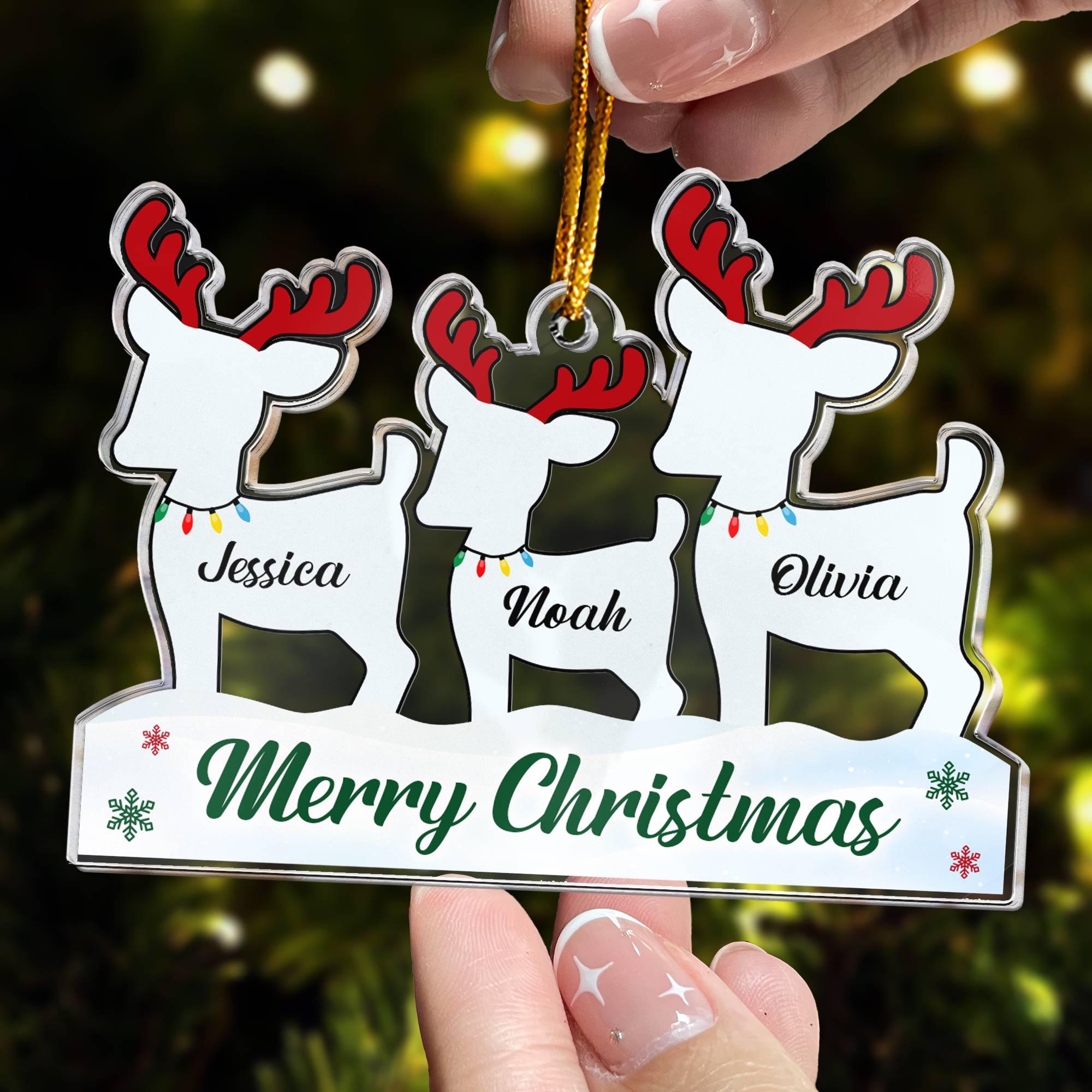 Reindeer Family Christmas - Personalized Acrylic Ornament