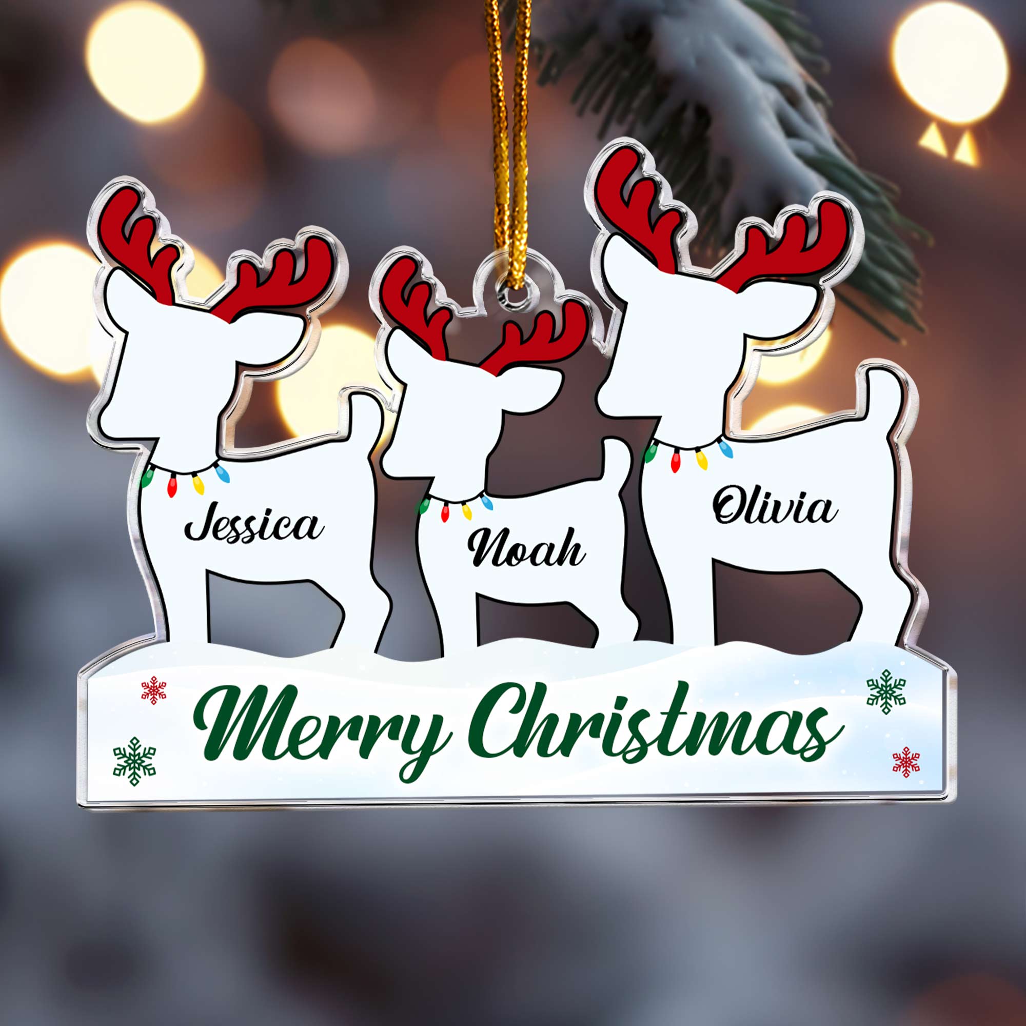 Reindeer Family Christmas - Personalized Acrylic Ornament