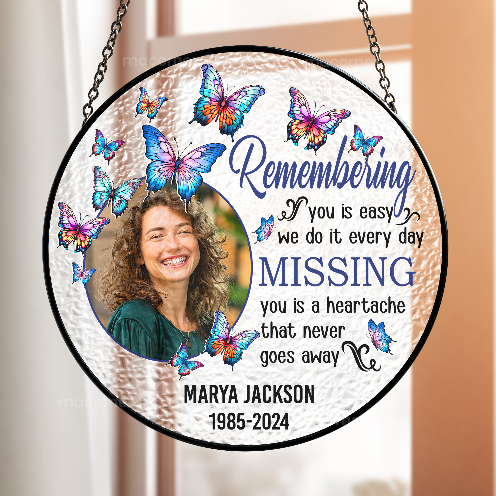 Remembering You - Personalized Photo Stained Glass Window Hanging Suncatcher