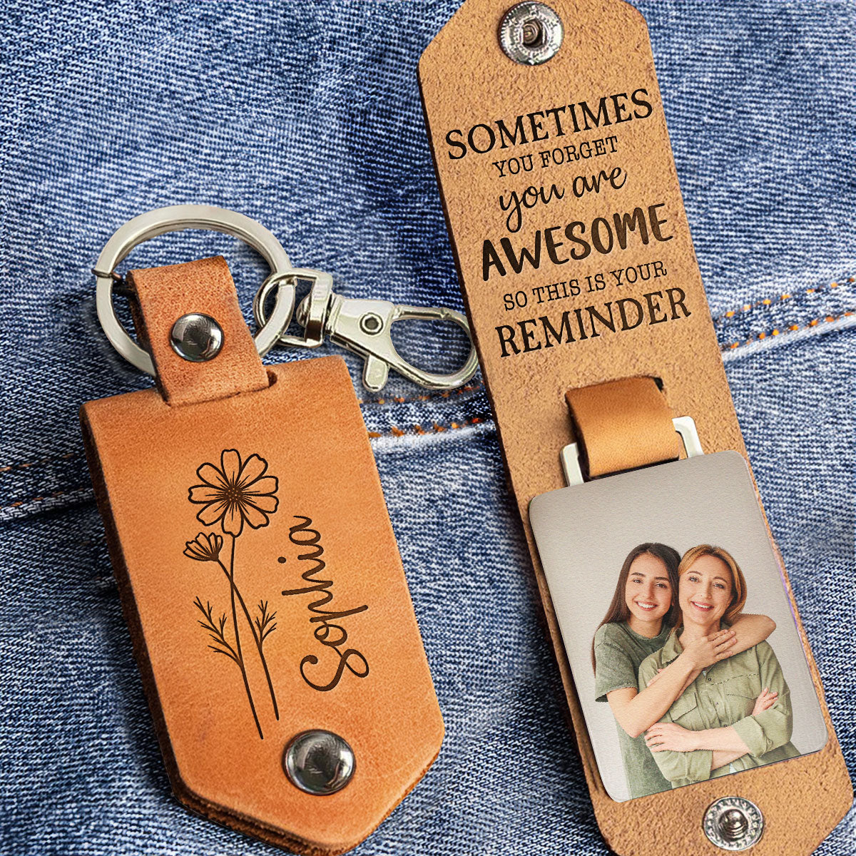 Reminder That You Are Awesome Mother's Day Gift - Personalized Photo Leather Keychain