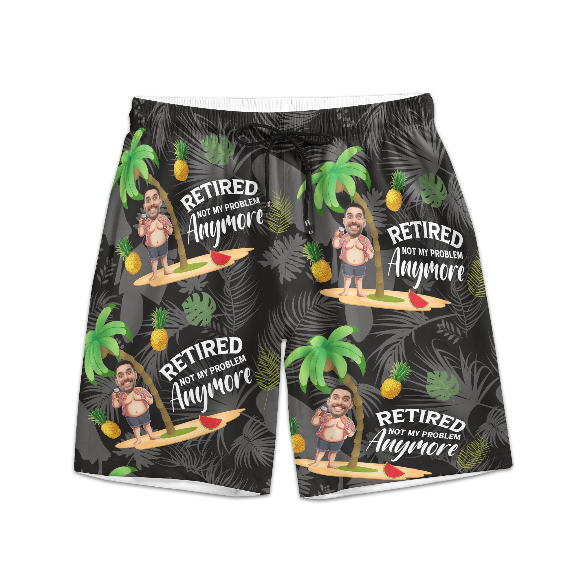 Retired Not My Problem Anymore - Personalized Photo Men's Beach Shorts