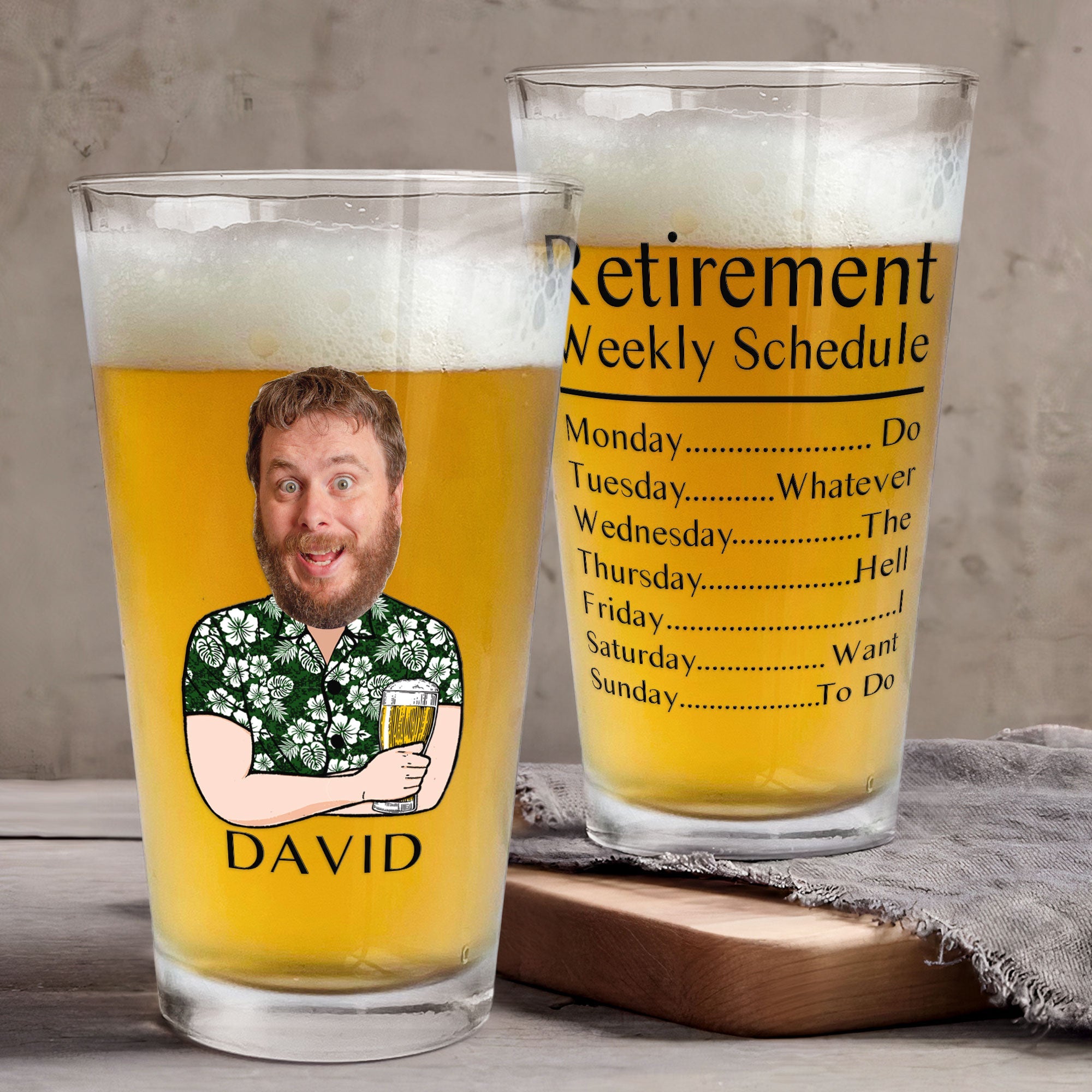 Retirement Weekly Schedule - Personalized Photo Beer Glass