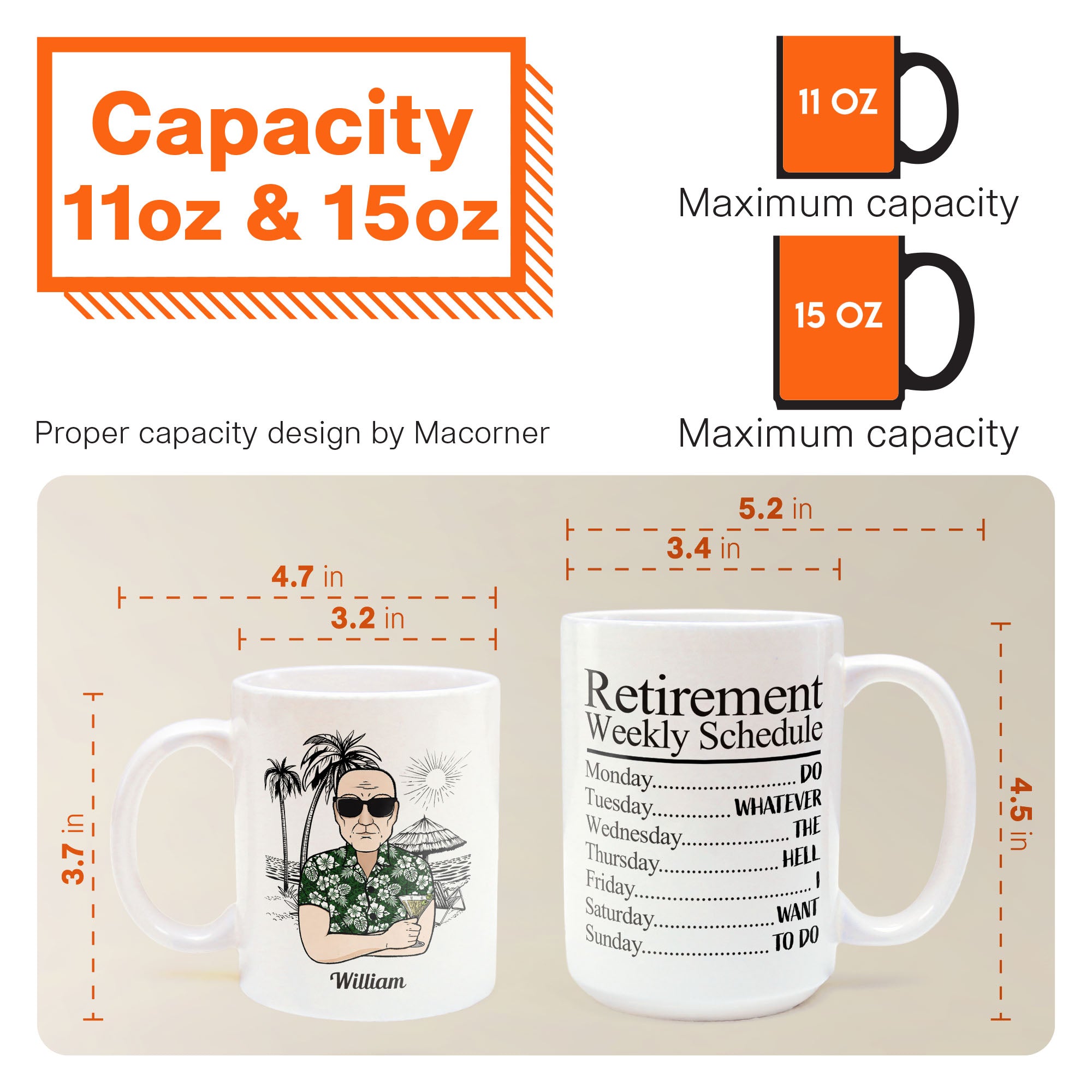 Retirement Weekly Schedule - Personalized Mug - Gift For Husband/Dad/Grandpa/Grandma