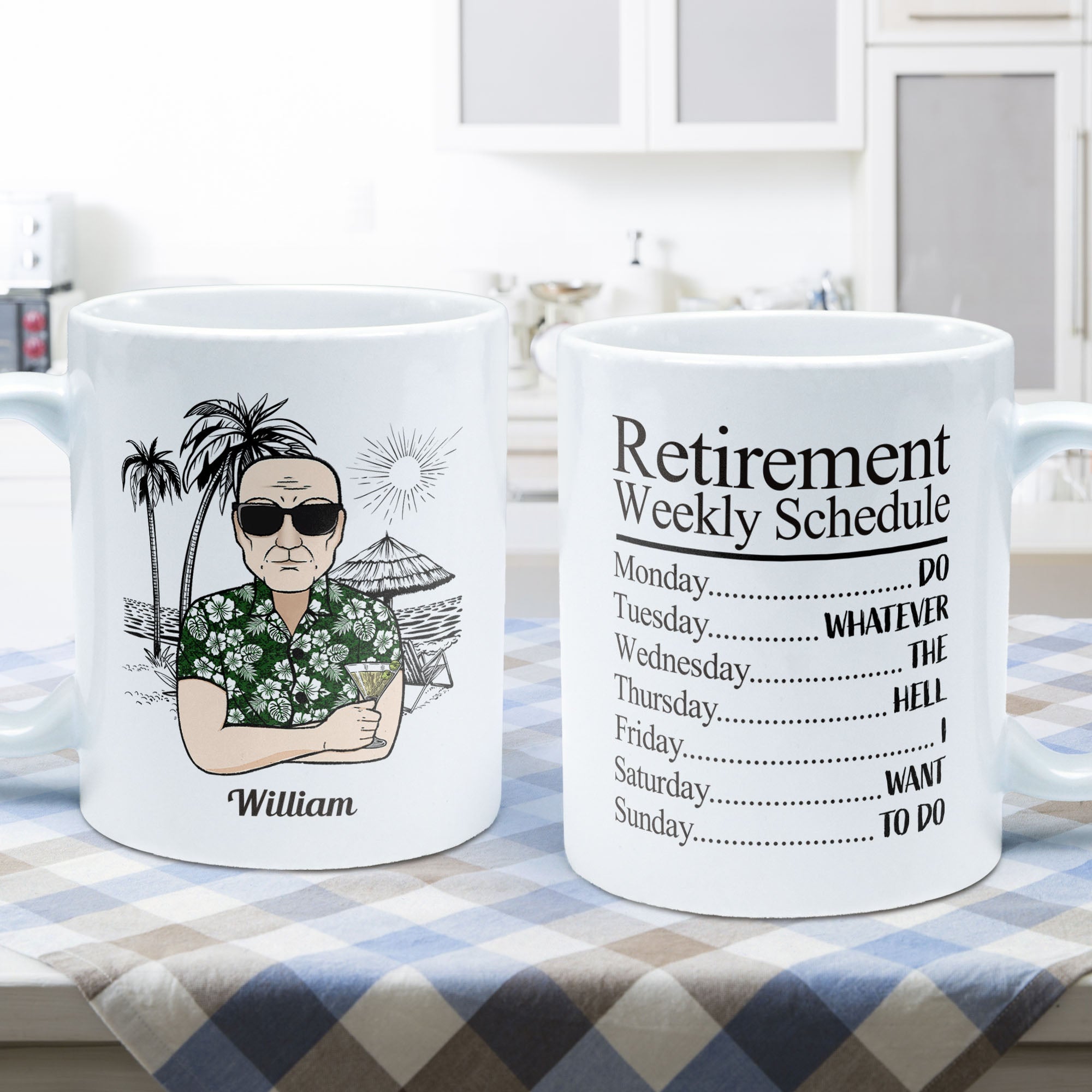 Retirement Weekly Schedule - Personalized Mug - Gift For Husband/Dad/Grandpa/Grandma