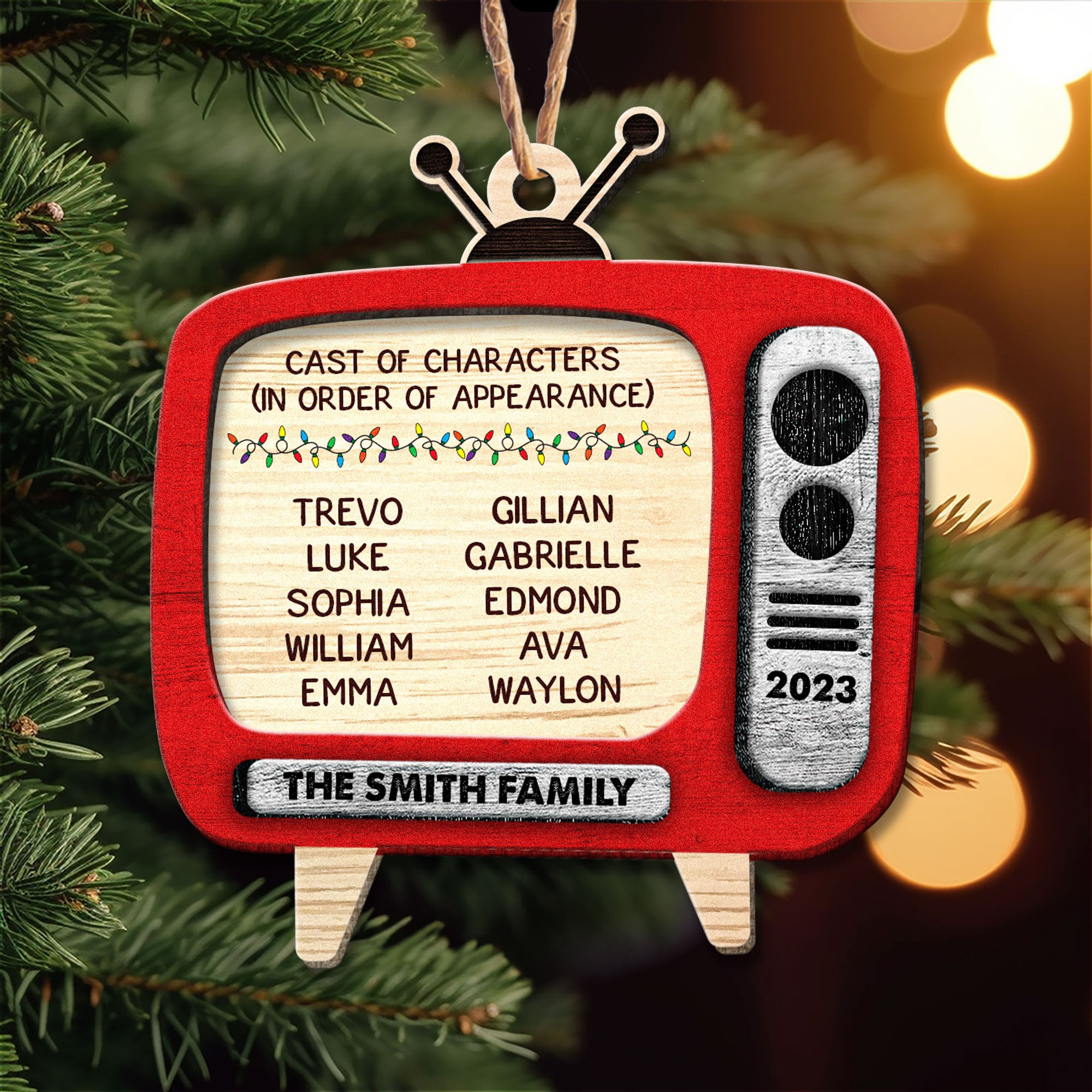 Retro TV Family Christmas Movies Funny - Personalized Wooden Ornament